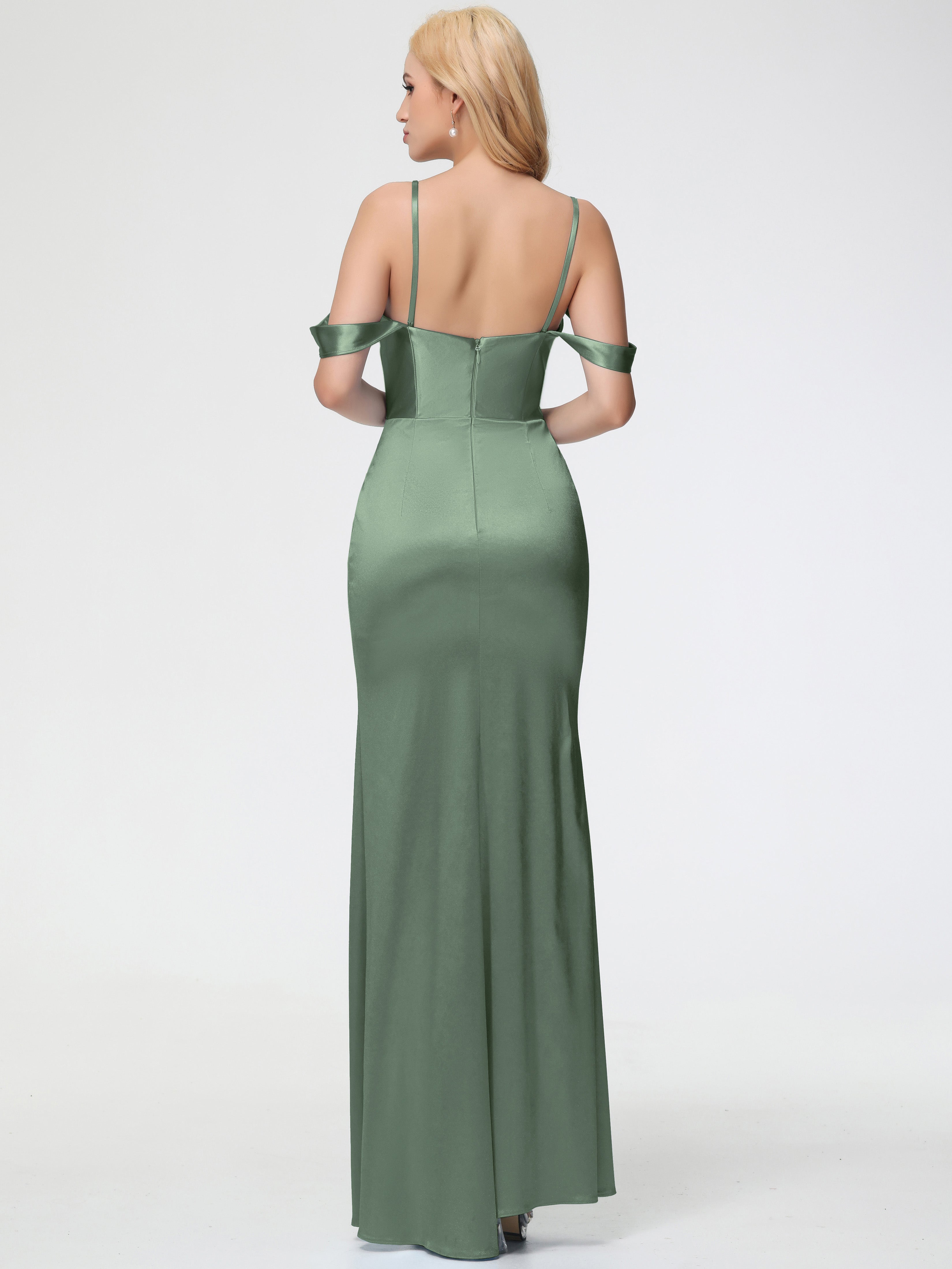 Robes De Demoiselle D'Honneur Vert Olive Cache Coeur Bretelles Amovibles Fourreau/Colonne Satin Extensible Robe De Demoiselle D'Honneur