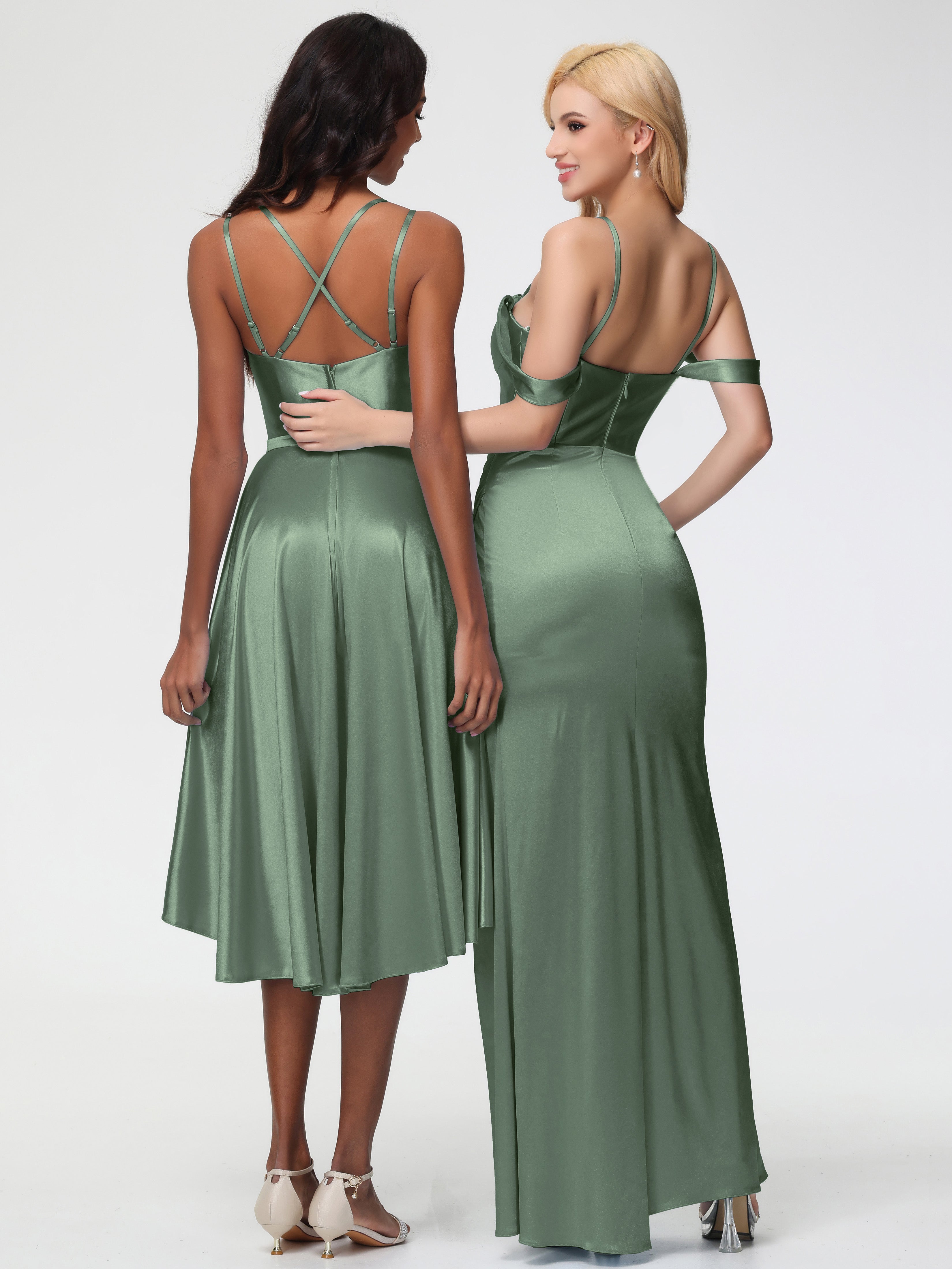 Robes De Demoiselle D'Honneur Vert Olive Cache Coeur Bretelles Amovibles Fourreau/Colonne Satin Extensible Robe De Demoiselle D'Honneur