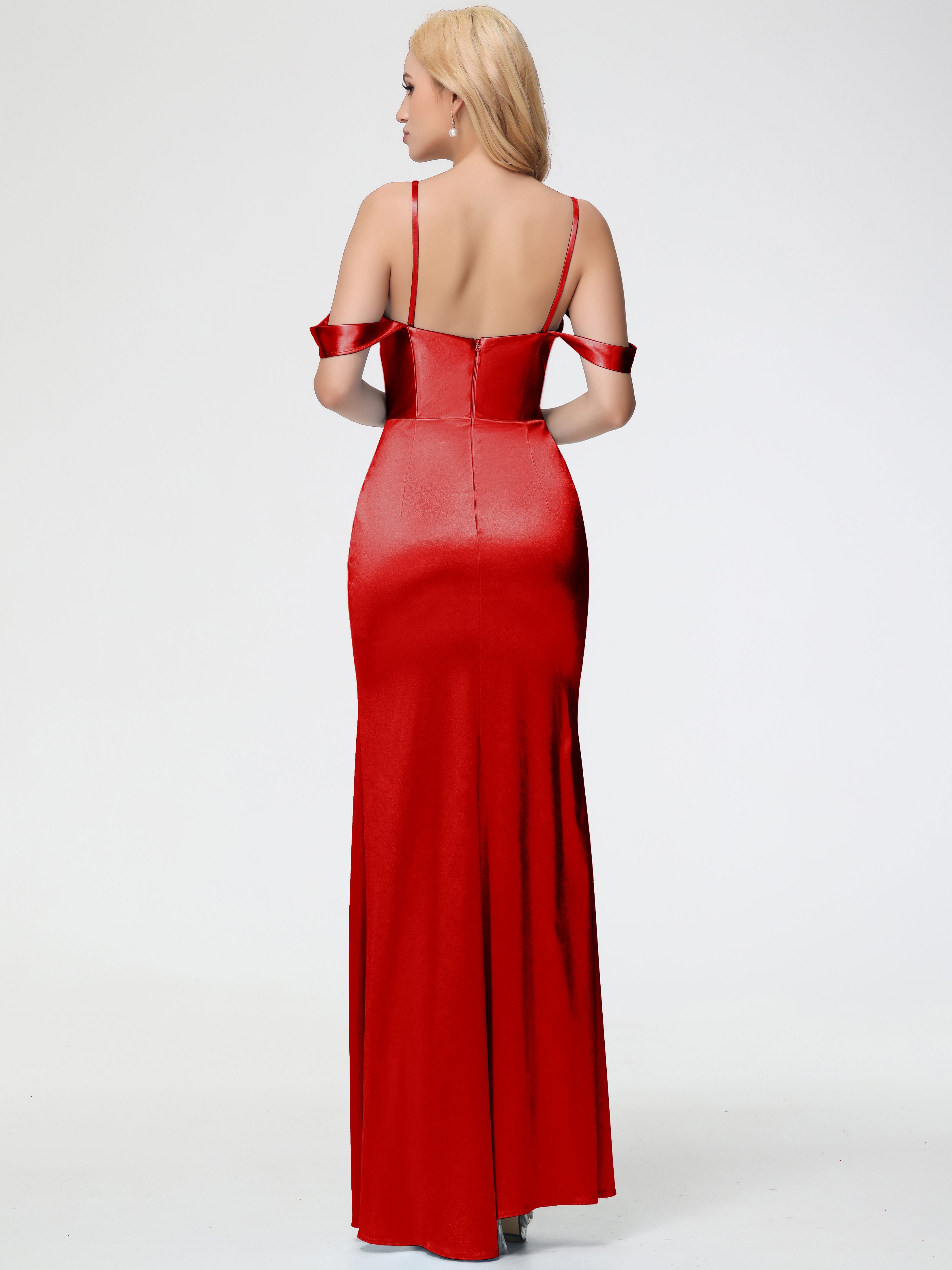 Robe Rouge Demoiselle D Honneur Pas Cher Cache Coeur Bretelles Amovibles Fourreau/Colonne Satin Extensible Robe De Demoiselle D'Honneur