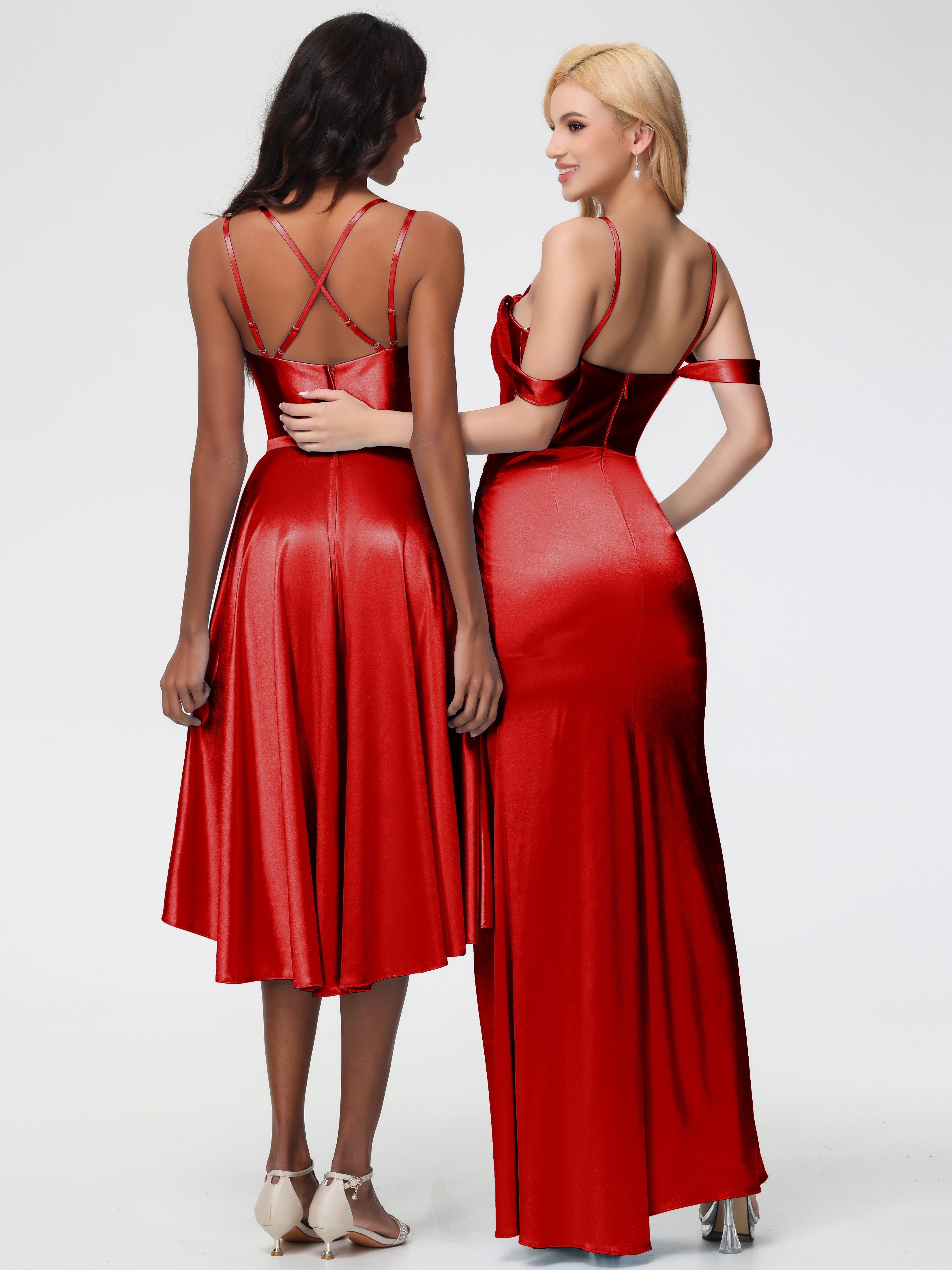 Robe Rouge Demoiselle D Honneur Pas Cher Cache Coeur Bretelles Amovibles Fourreau/Colonne Satin Extensible Robe De Demoiselle D'Honneur