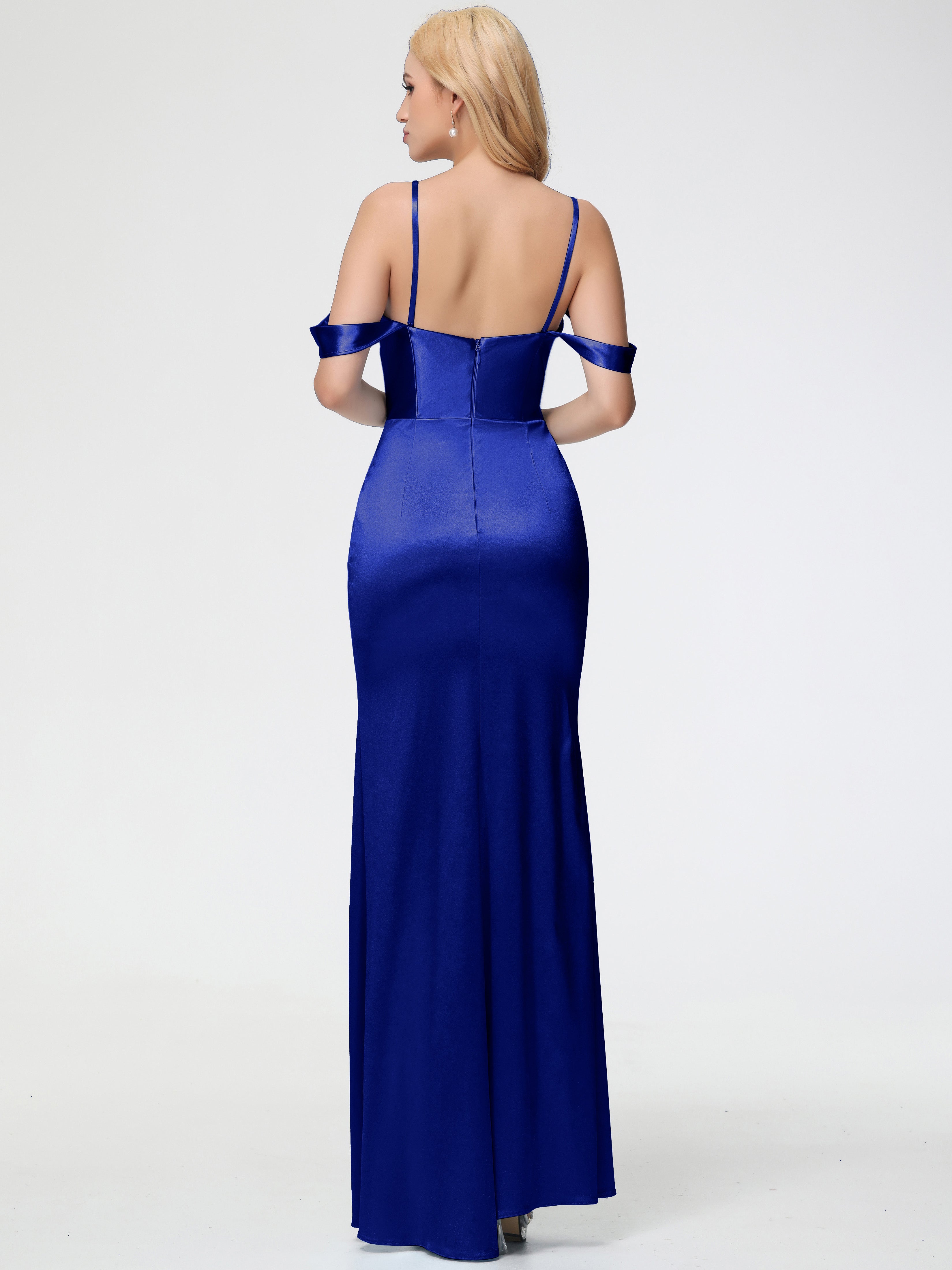 Demoiselle D'Honneur Bleu Royal Cache Coeur Bretelles Amovibles Fourreau/Colonne Satin Extensible Robe De Demoiselle D'Honneur