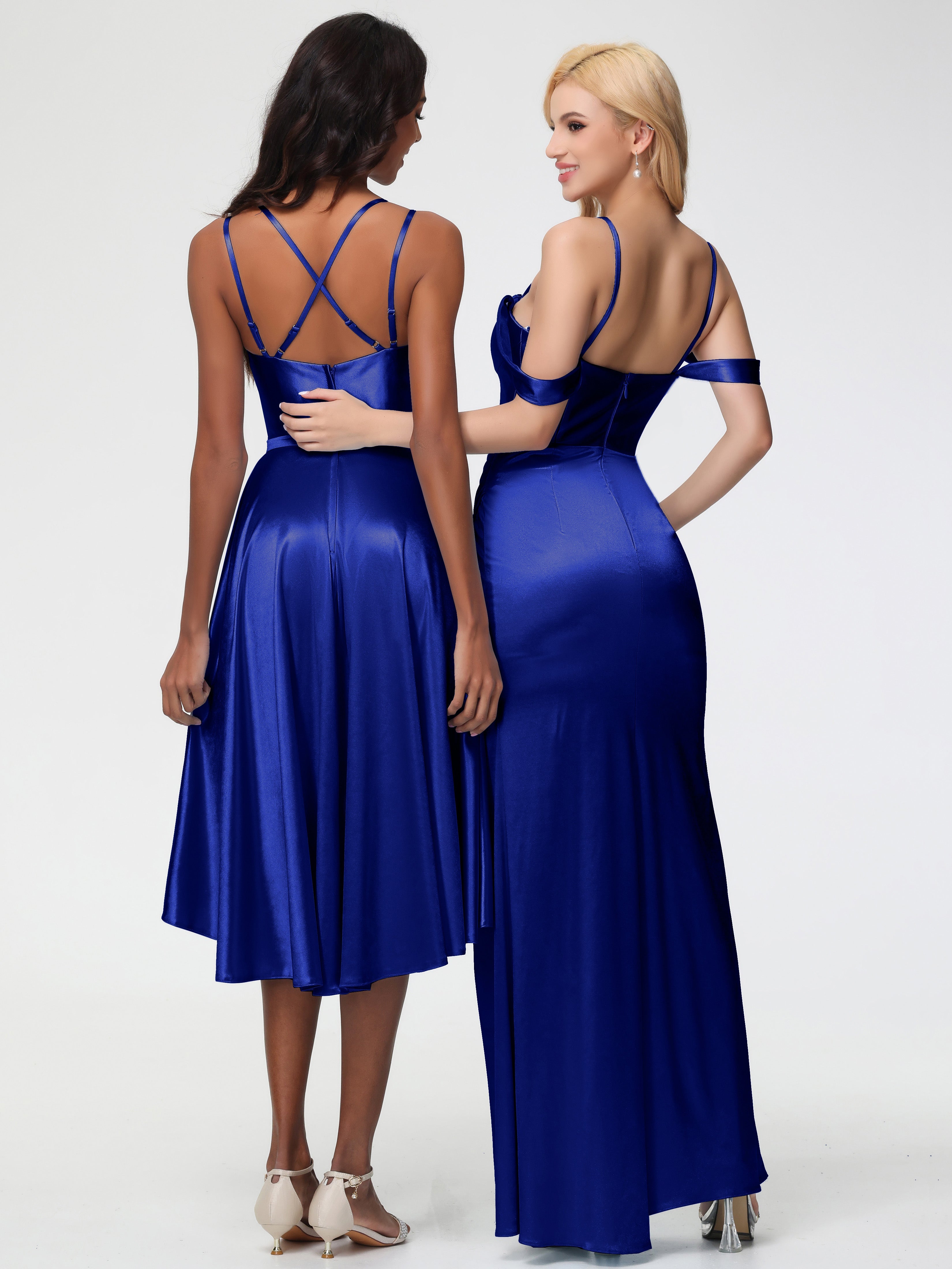 Demoiselle D'Honneur Bleu Royal Cache Coeur Bretelles Amovibles Fourreau/Colonne Satin Extensible Robe De Demoiselle D'Honneur