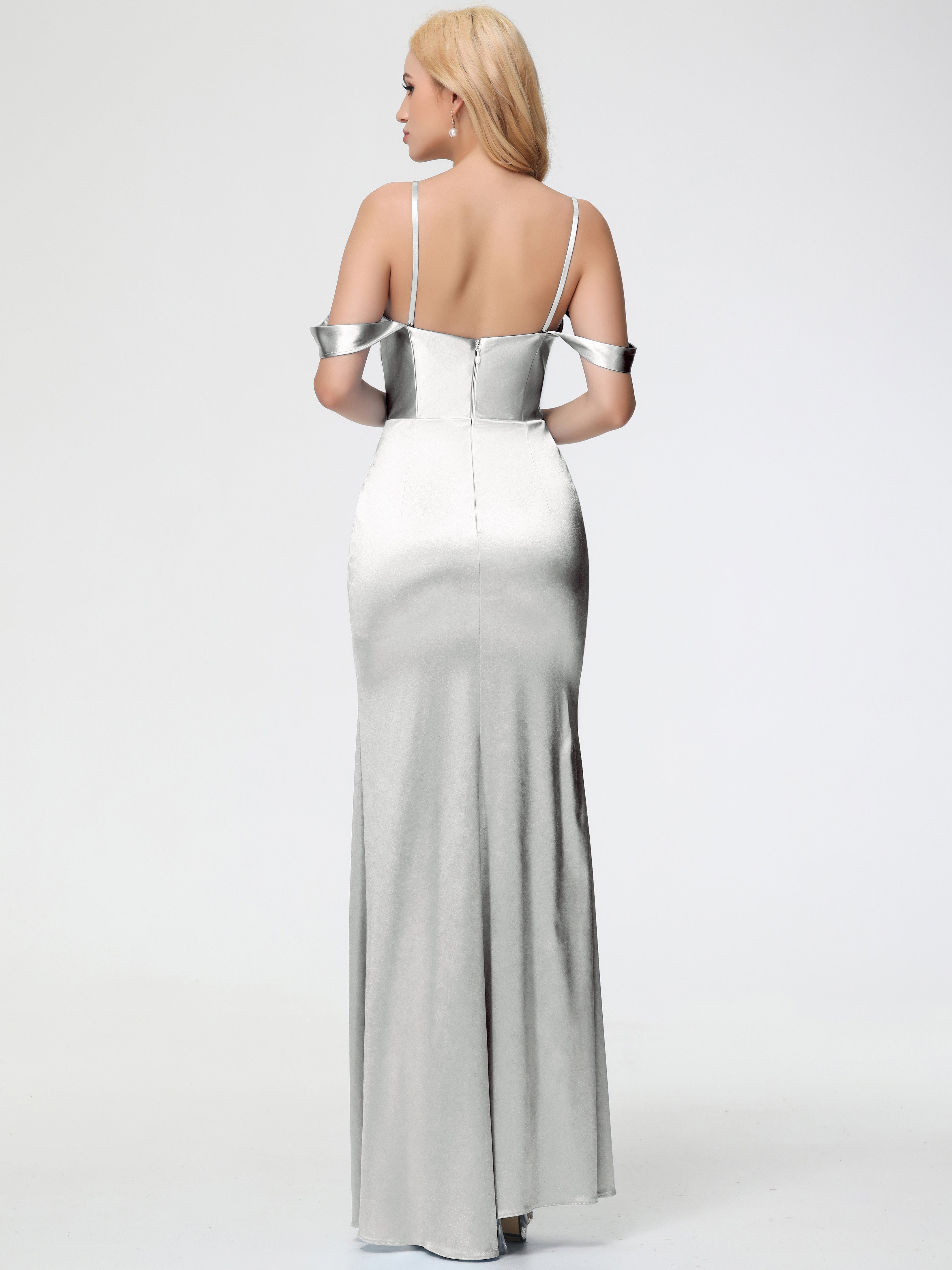 Robes De Demoiselle D'Honneur En Argent Cache Coeur Bretelles Amovibles Fourreau/Colonne Satin Extensible Robe De Demoiselle D'Honneur