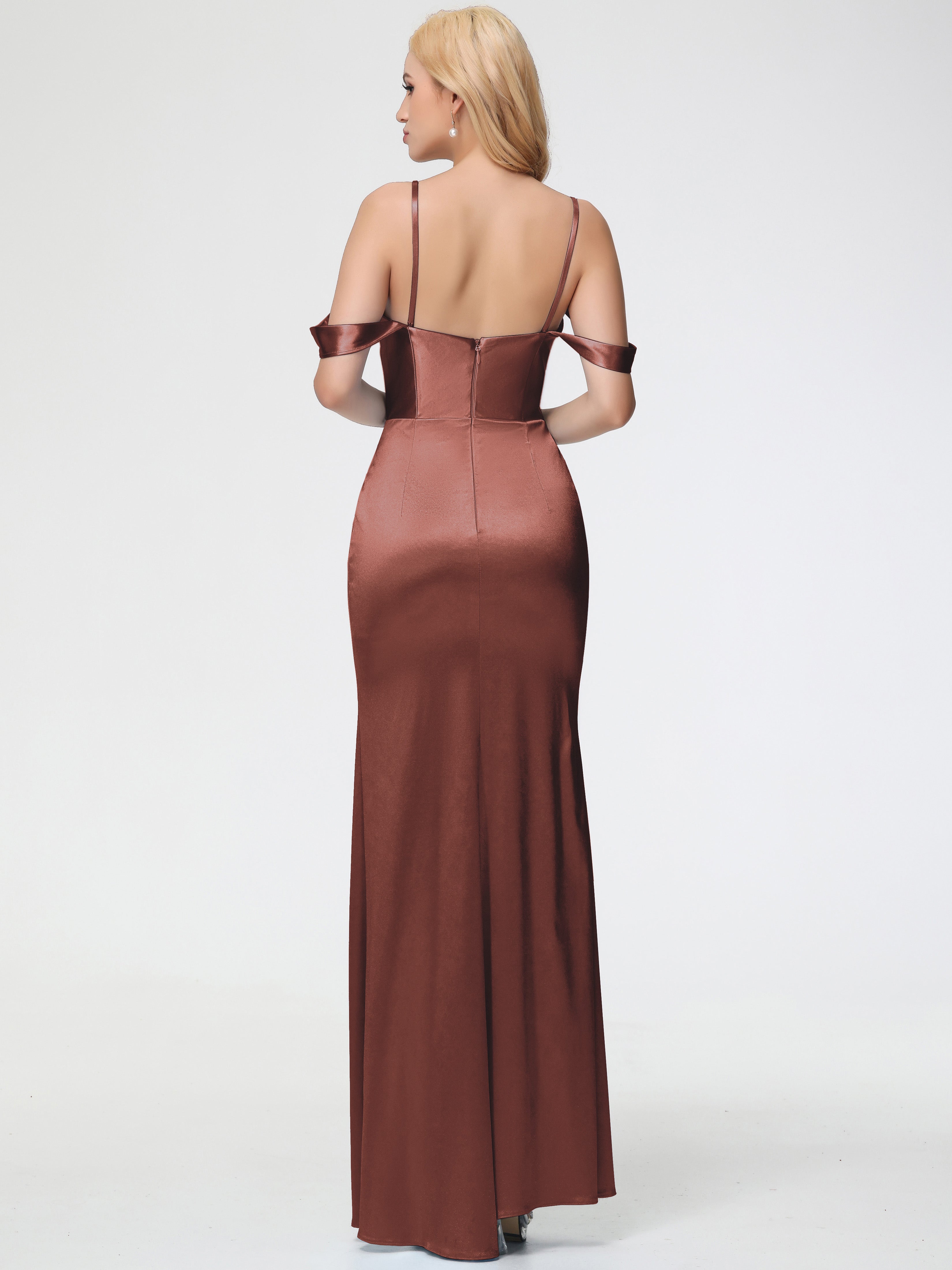 Robes De Demoiselle D'Honneur En Terre Cuite Cache Coeur Bretelles Amovibles Fourreau/Colonne Satin Extensible Robe De Demoiselle D'Honneur