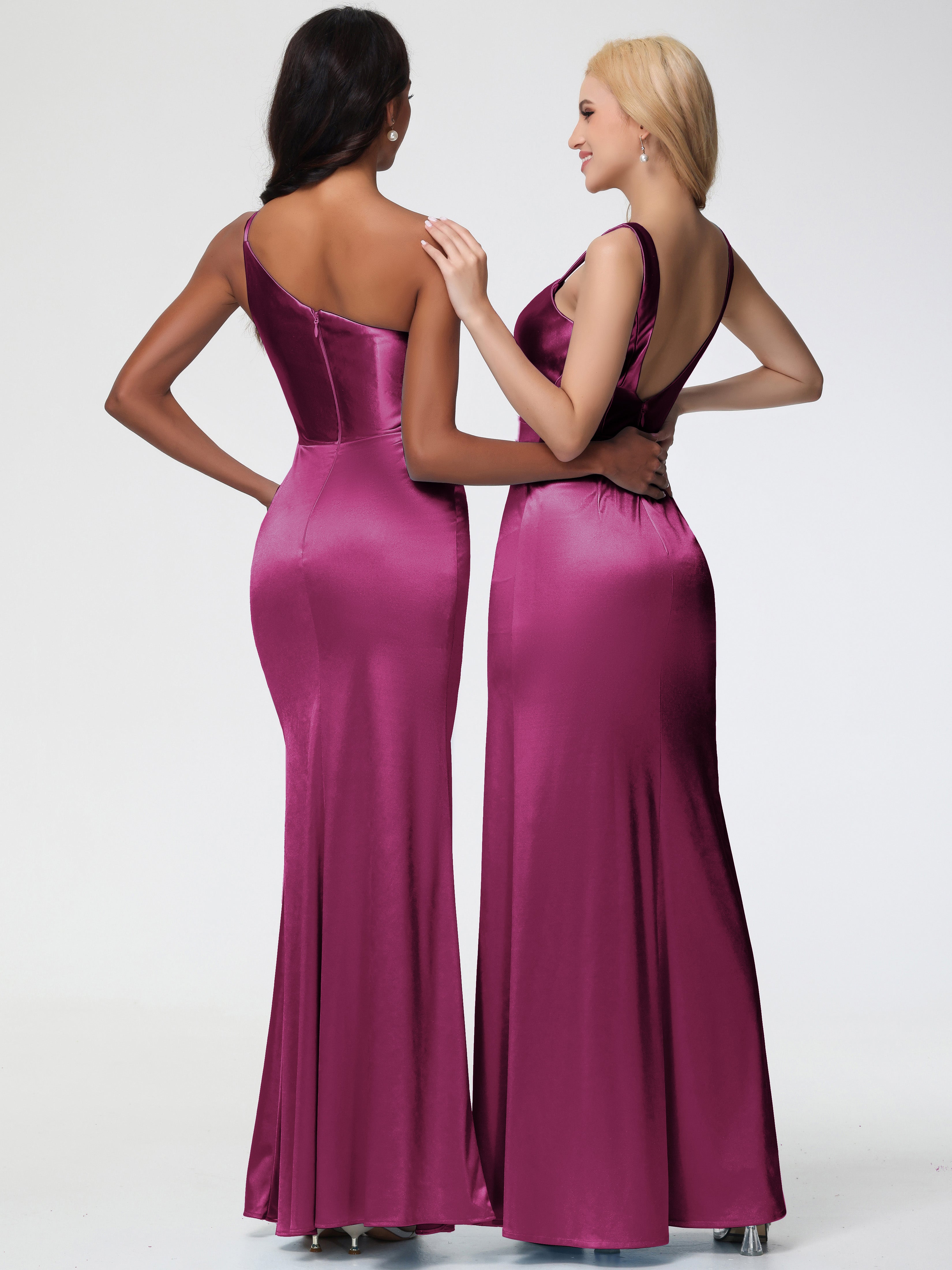 Robes De Demoiselle D'Honneur Rose Fuchsia Couleur Col Bénitier Fourreau/Colonne Fendue Satin Extensible Robe De Demoiselle D'Honneur