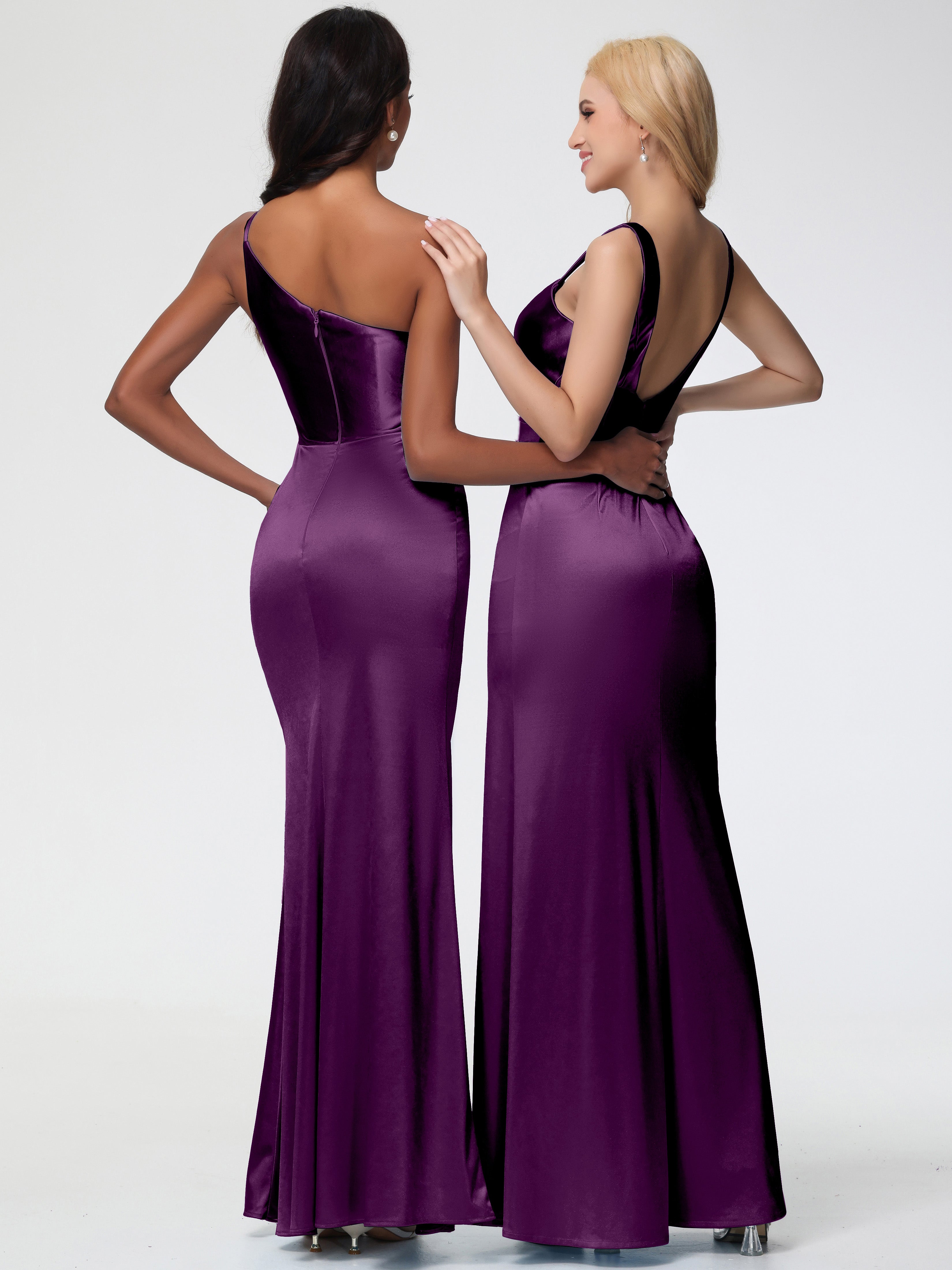 Robes De Demoiselle D'Honneur En Raisin Col Bénitier Fourreau/Colonne Fendue Satin Extensible Robe De Demoiselle D'Honneur