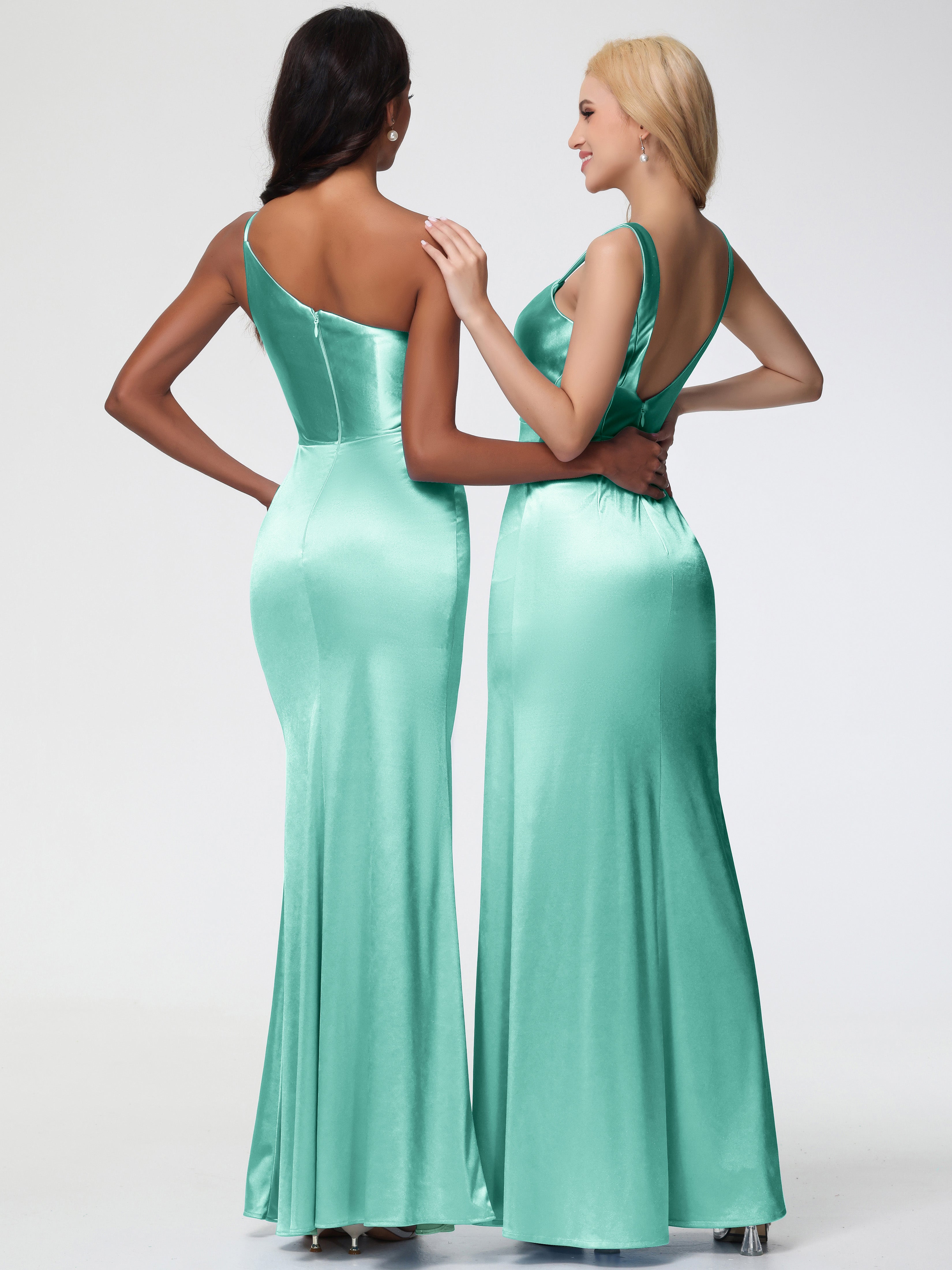 Robes De Demoiselle D'Honneur Vert Menthe Col Bénitier Fourreau/Colonne Fendue Satin Extensible Robe De Demoiselle D'Honneur