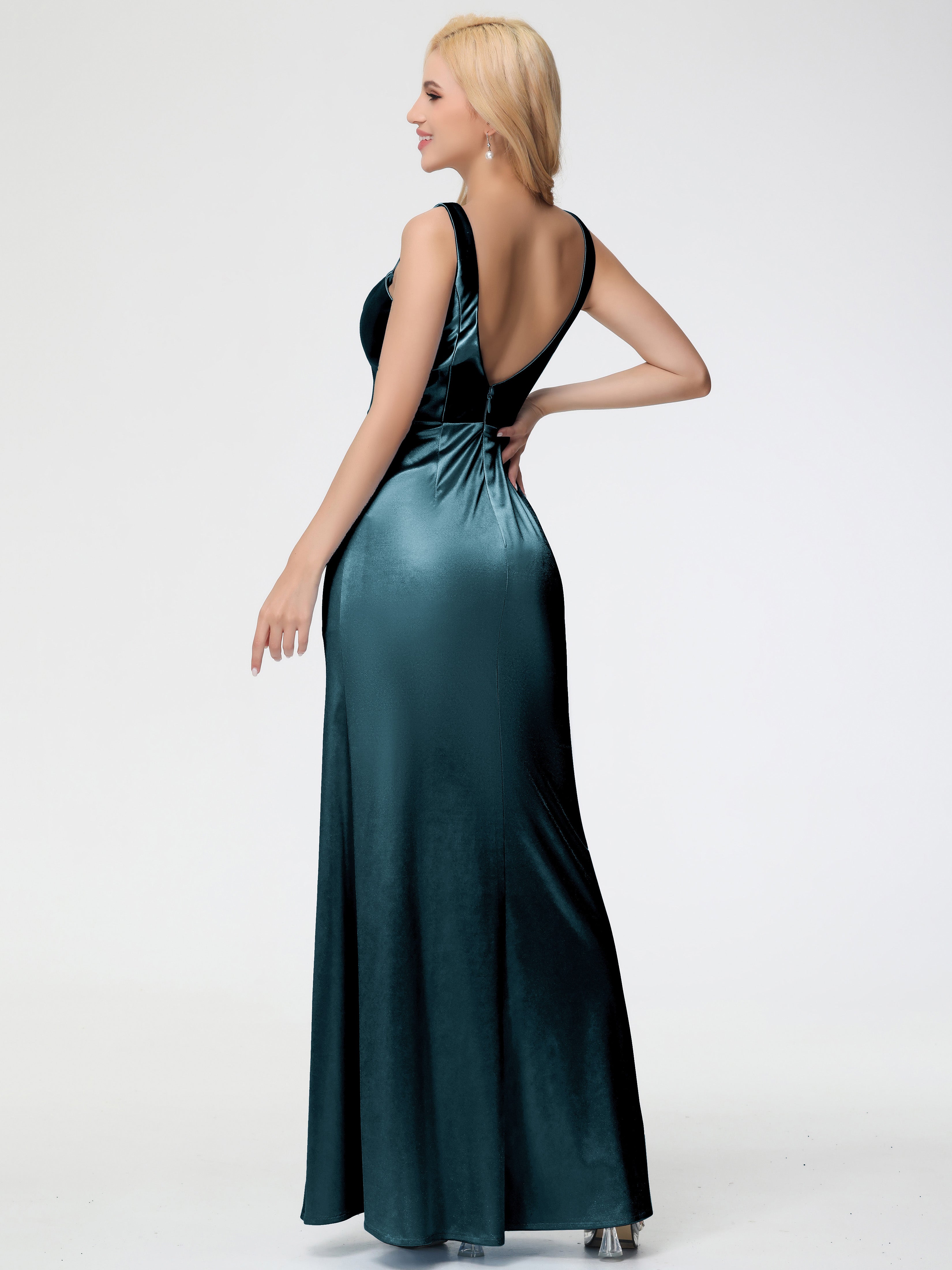 Robes De Demoiselle D'Honneur Couleur Paon Col Bénitier Fourreau/Colonne Fendue Satin Extensible Robe De Demoiselle D'Honneur