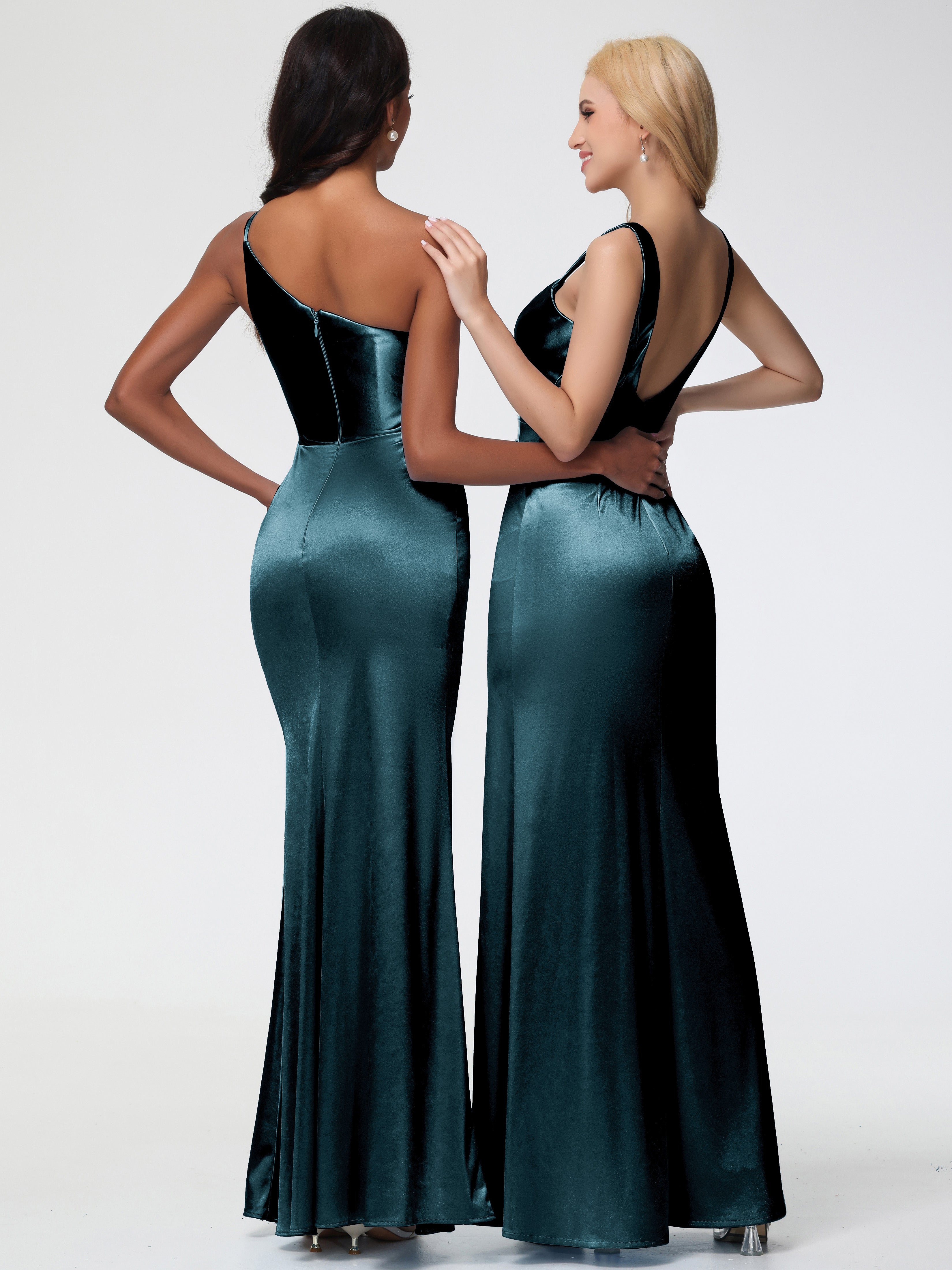 Robes De Demoiselle D'Honneur Couleur Paon Col Bénitier Fourreau/Colonne Fendue Satin Extensible Robe De Demoiselle D'Honneur