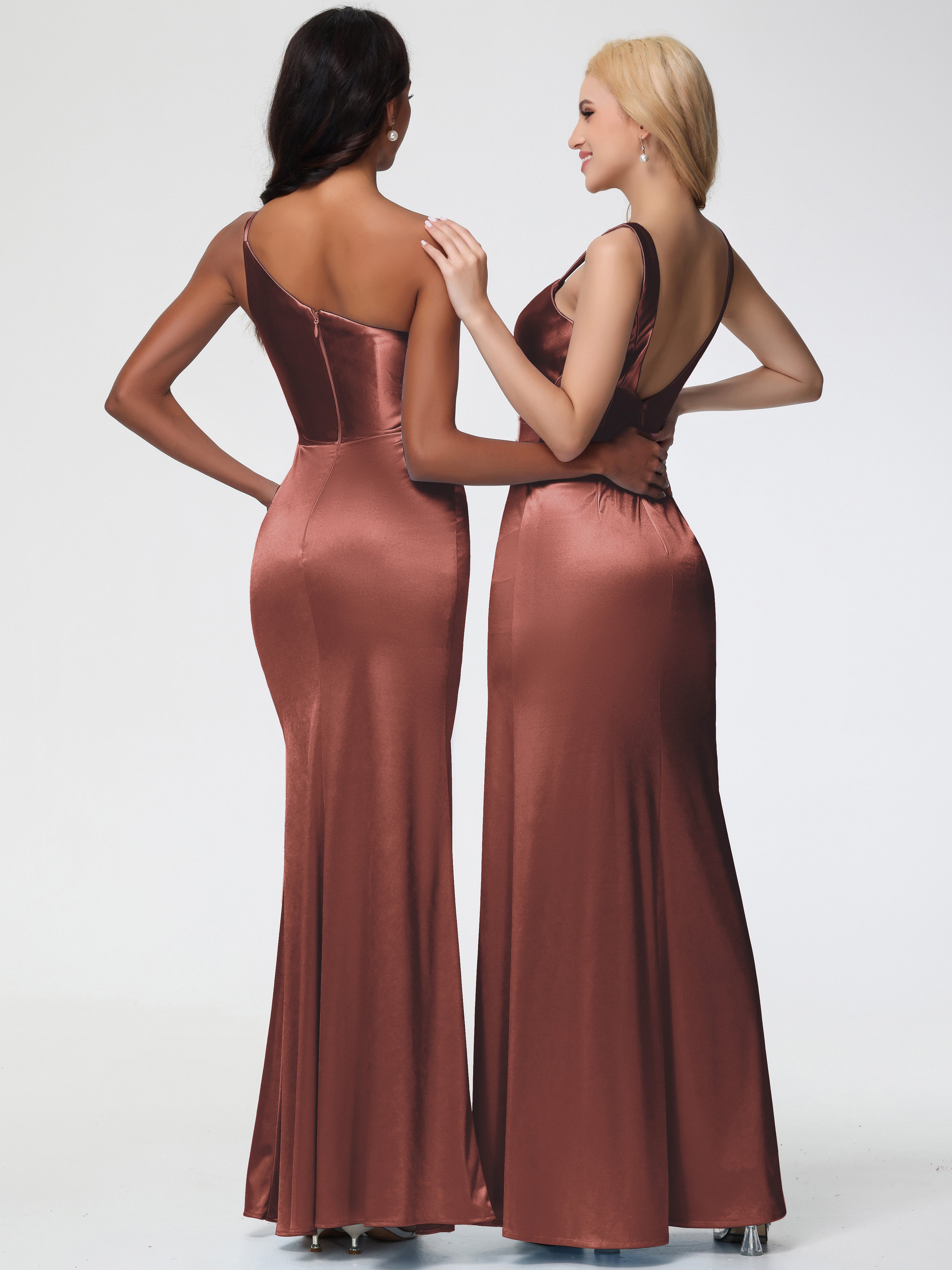 Robes De Demoiselle D'Honneur En Terre Cuite Col Bénitier Fourreau/Colonne Fendue Satin Extensible Robe De Demoiselle D'Honneur