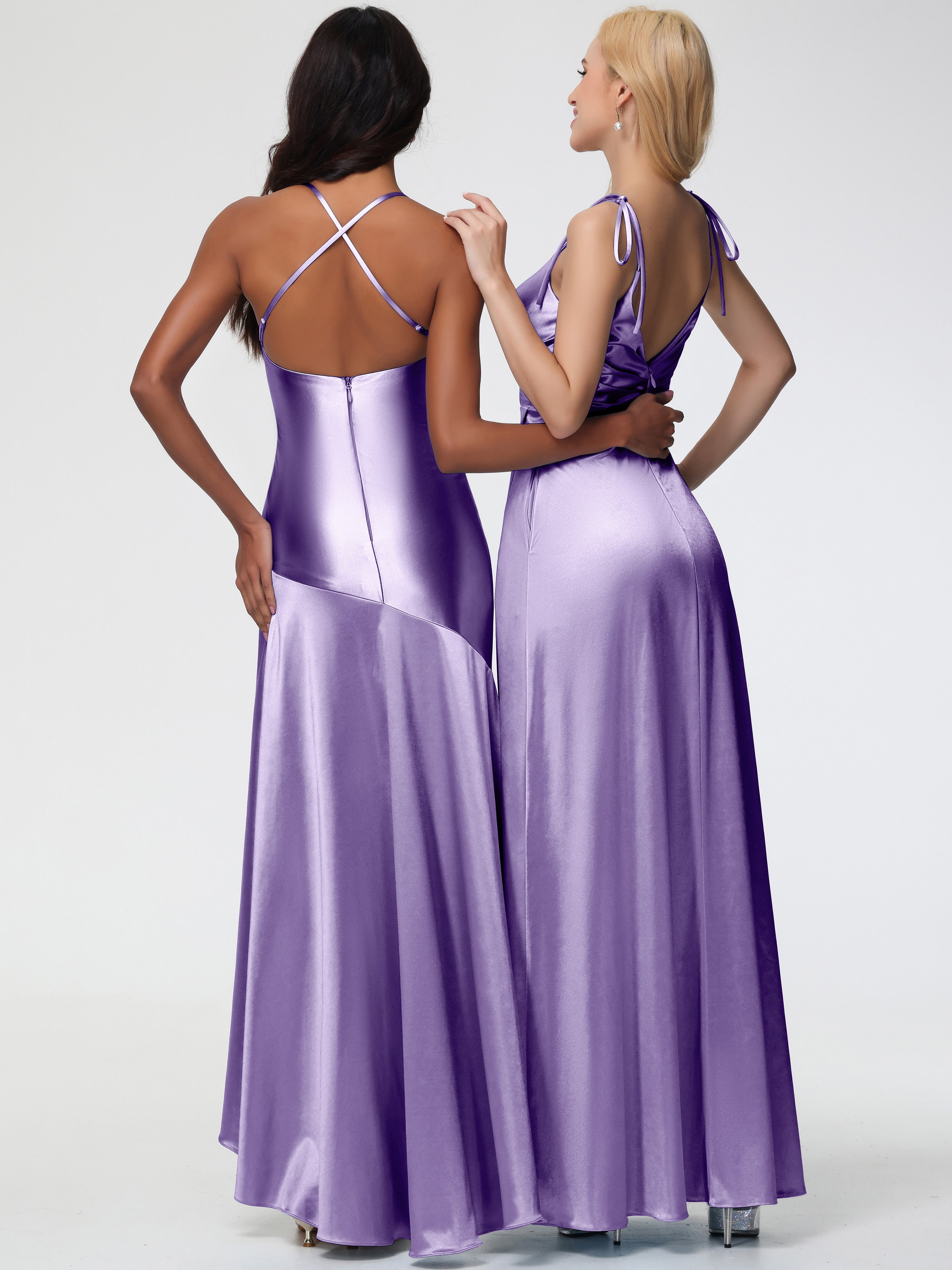 Robes De Demoiselle D'Honneur Tahiti Col V Dos V Trapèze Fendue Satin Extensible Robe De Demoiselle D'Honneur Robe Plissé