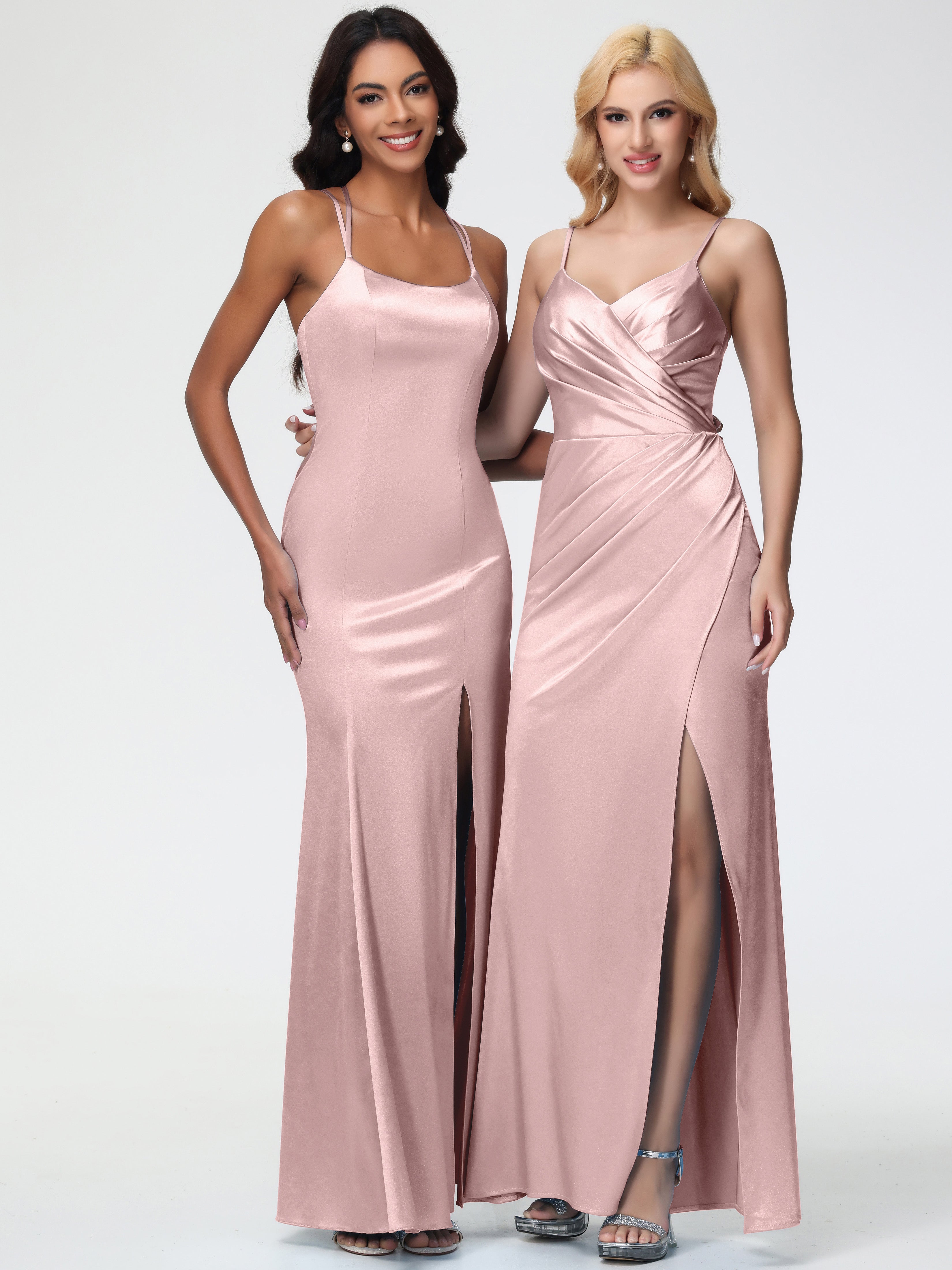 Demoiselle D Honneur Rose Poudré Col Bénitier Fendue Fourreau/Colonne Satin Extensible Robe De Demoiselle D'Honneur