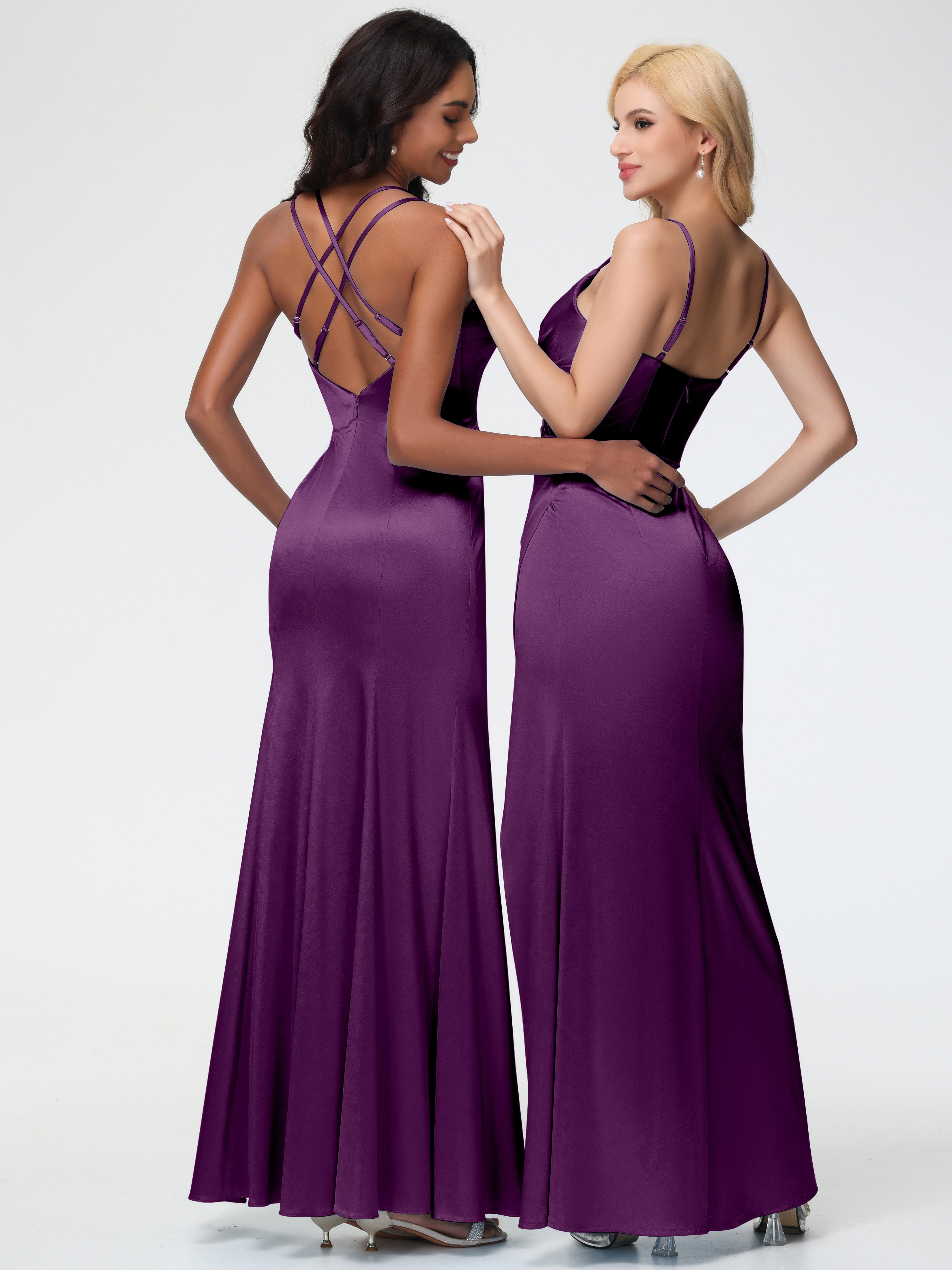 Robes De Demoiselle D'Honneur En Raisin Col Bénitier Fendue Fourreau/Colonne Satin Extensible Robe De Demoiselle D'Honneur