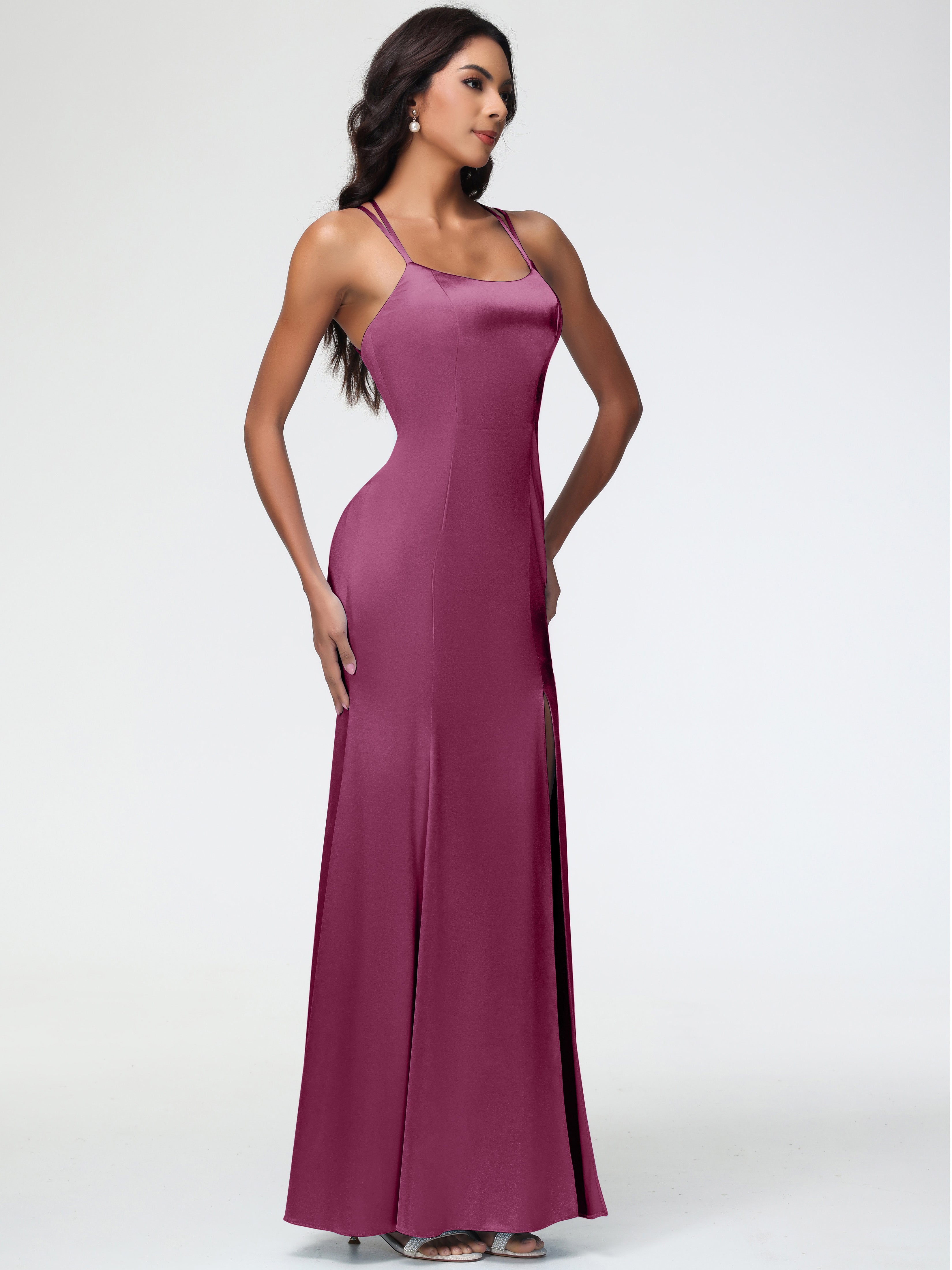 Robes De Demoiselle D'Honneur Mure Col Bénitier Fendue Fourreau/Colonne Satin Extensible Robe De Demoiselle D'Honneur