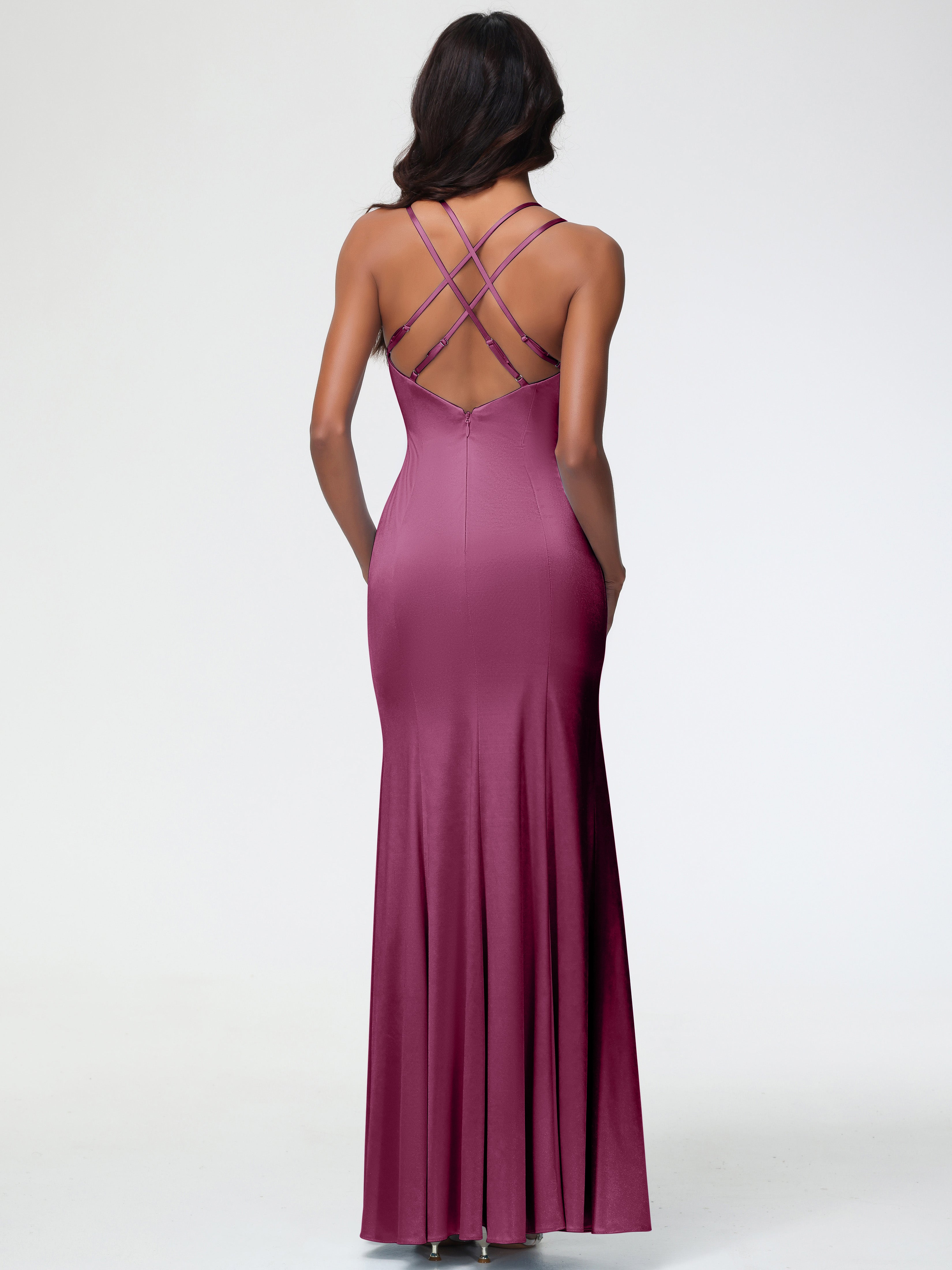 Robes De Demoiselle D'Honneur Mure Col Bénitier Fendue Fourreau/Colonne Satin Extensible Robe De Demoiselle D'Honneur