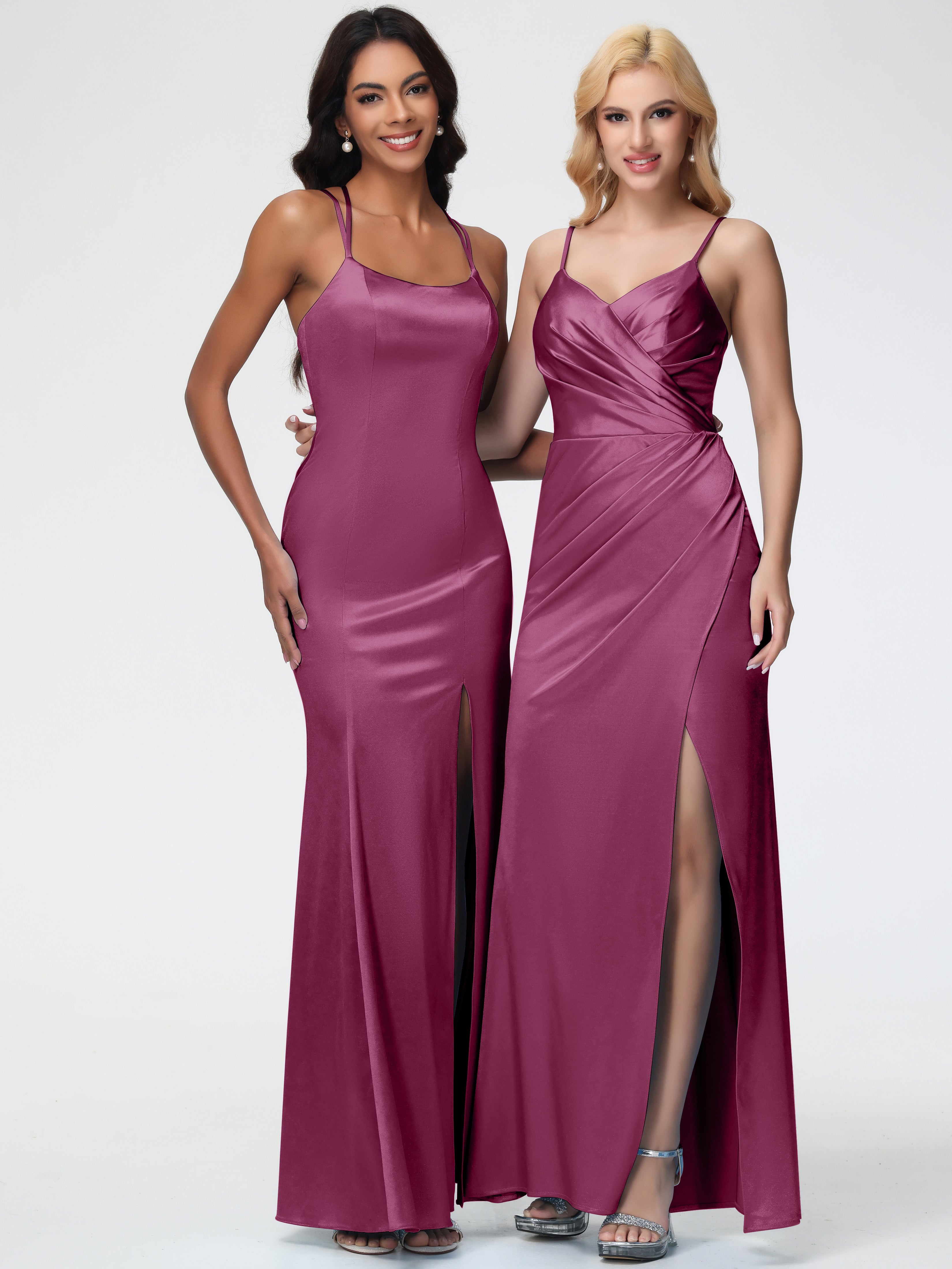 Robes De Demoiselle D'Honneur Mure Col Bénitier Fendue Fourreau/Colonne Satin Extensible Robe De Demoiselle D'Honneur