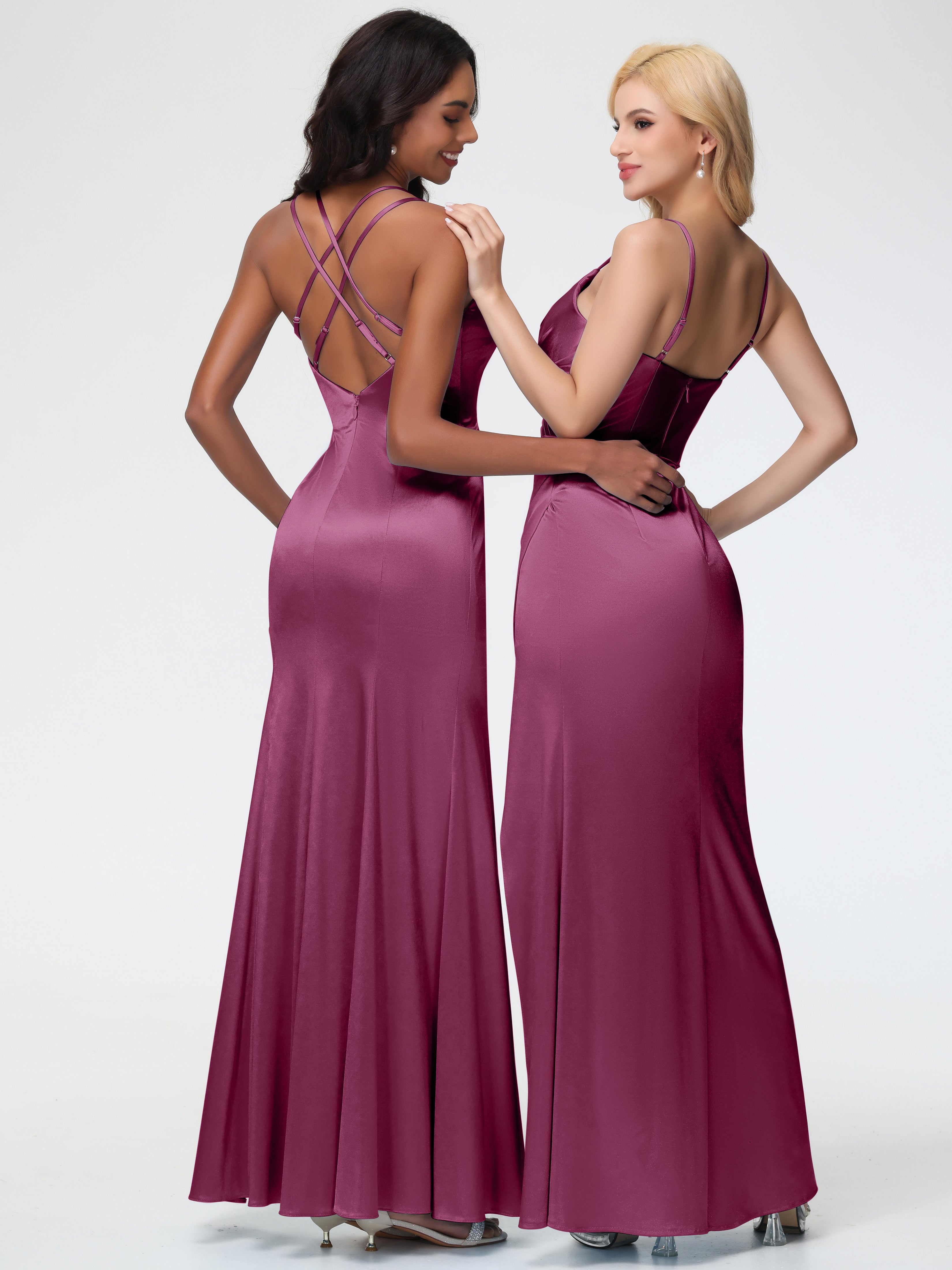 Robes De Demoiselle D'Honneur Mure Col Bénitier Fendue Fourreau/Colonne Satin Extensible Robe De Demoiselle D'Honneur