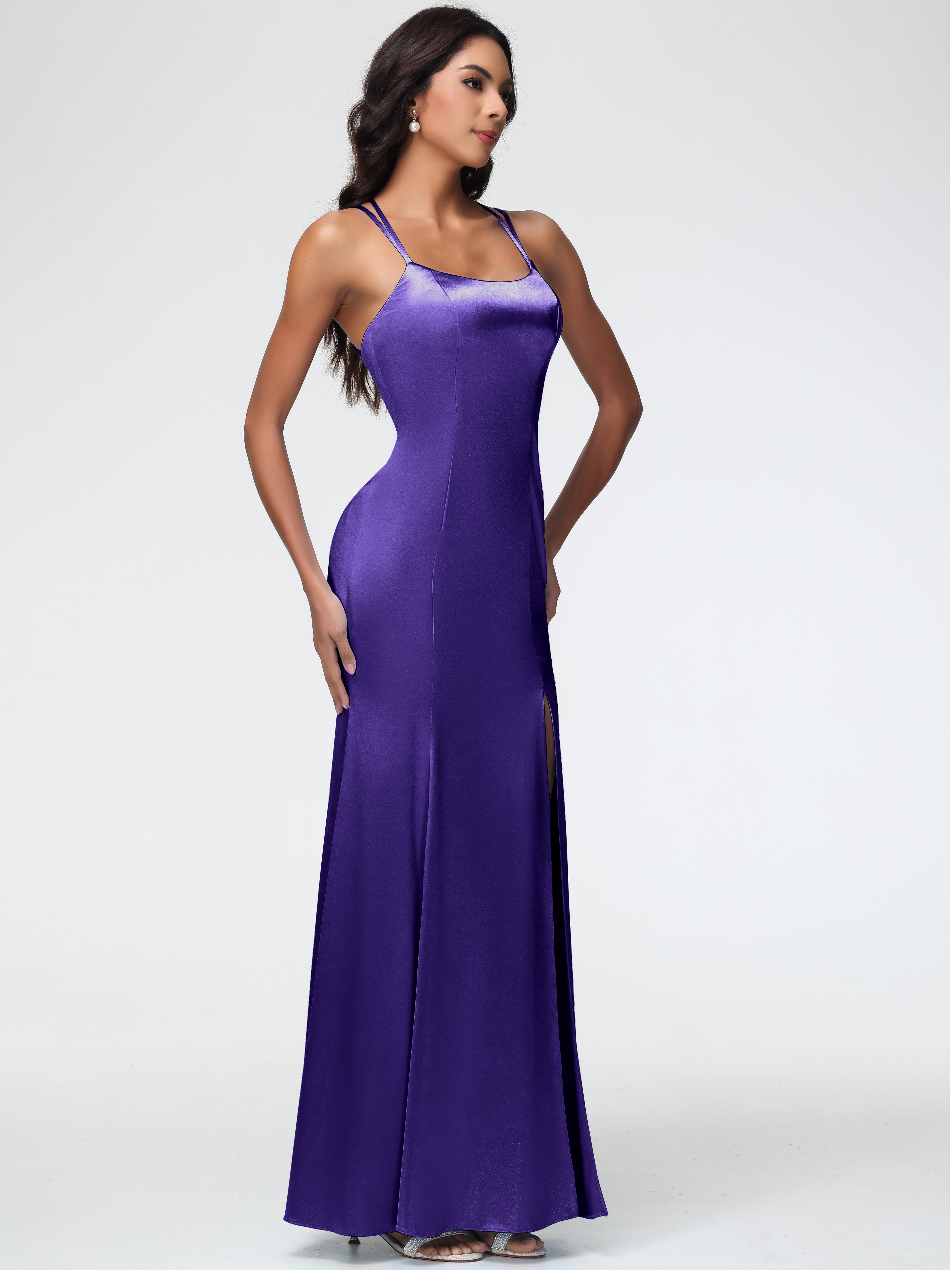 Robes De Demoiselle D'Honneur Régence Col Bénitier Fendue Fourreau/Colonne Satin Extensible Robe De Demoiselle D'Honneur