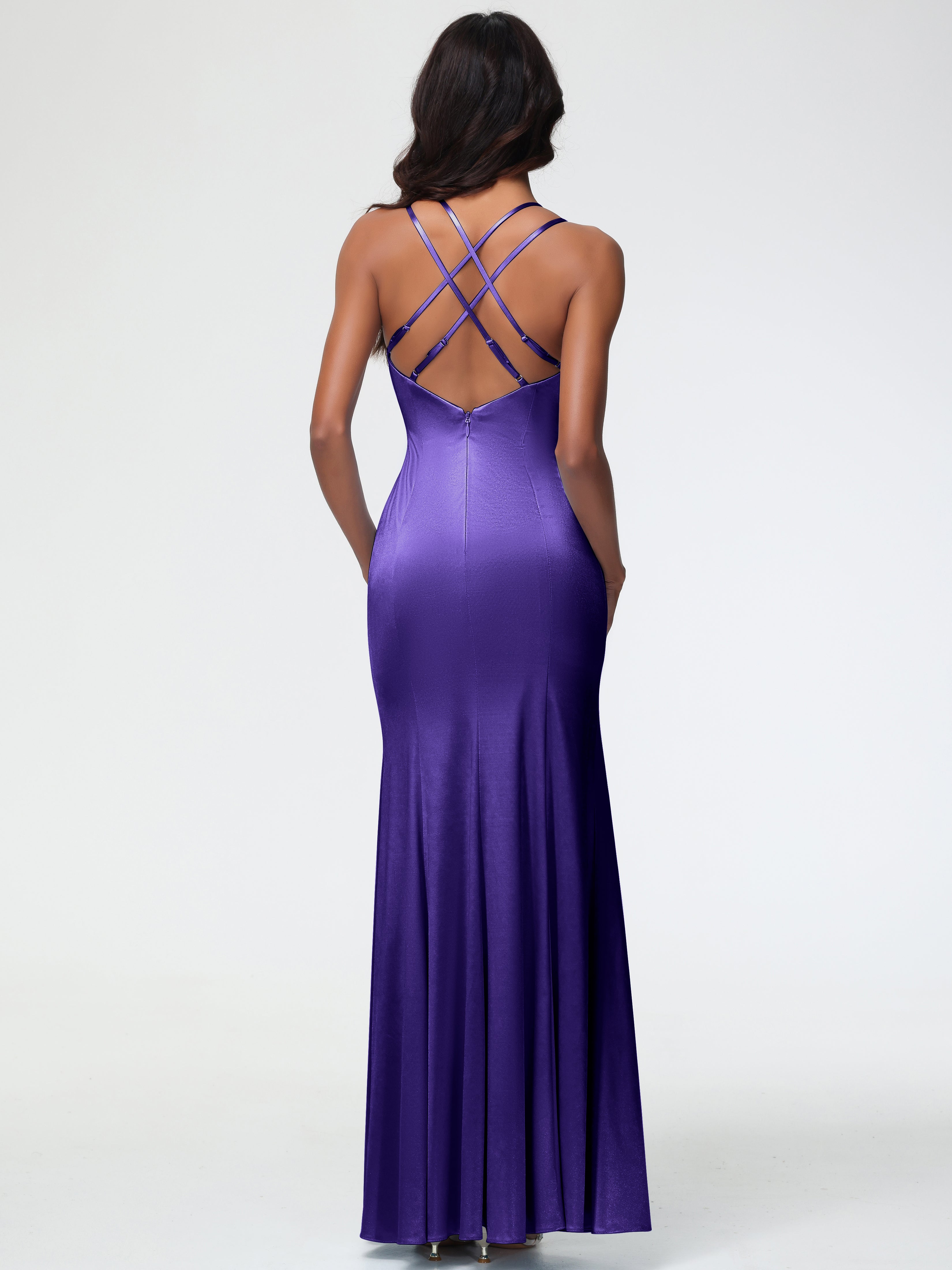 Robes De Demoiselle D'Honneur Régence Col Bénitier Fendue Fourreau/Colonne Satin Extensible Robe De Demoiselle D'Honneur