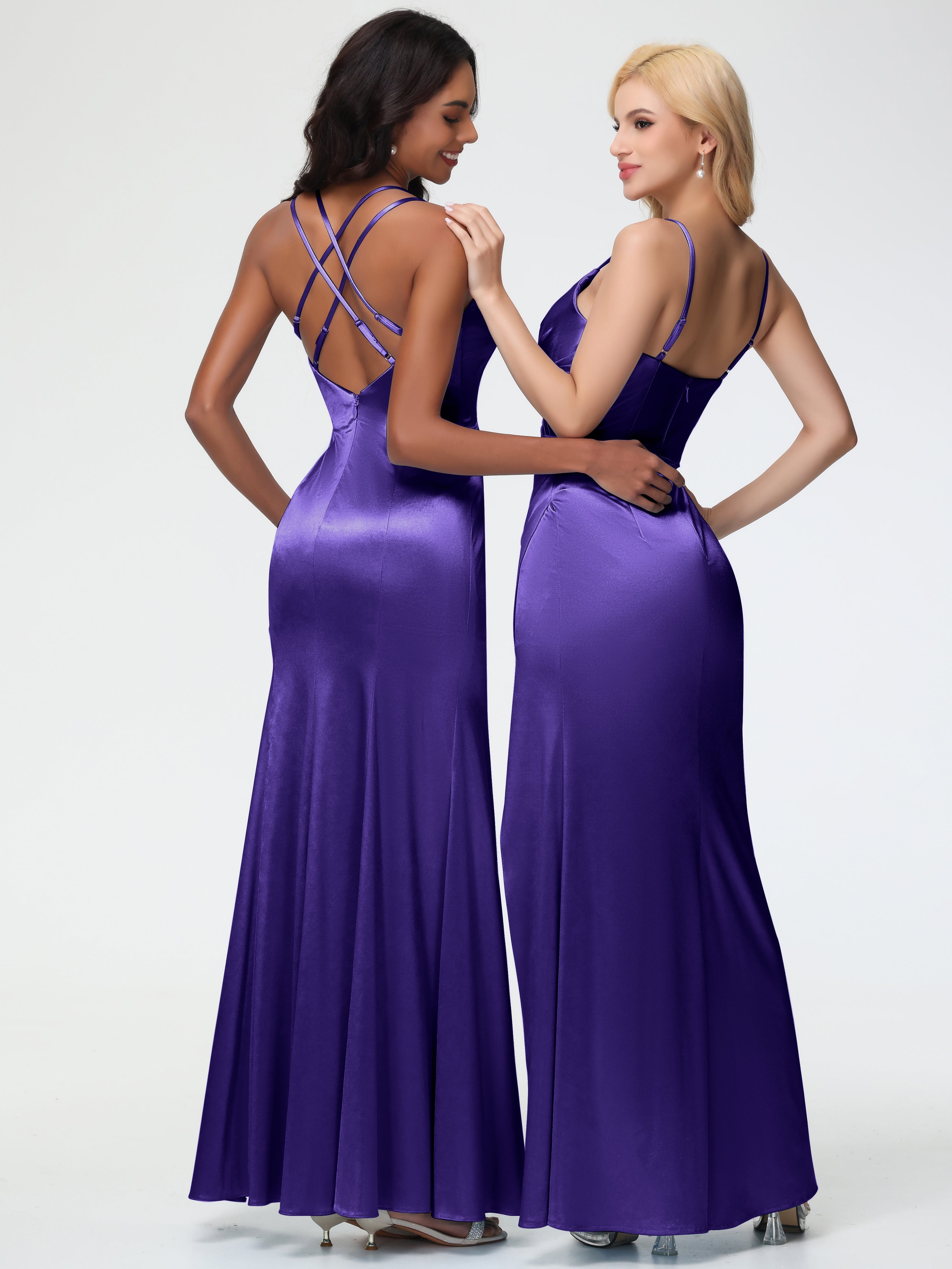 Robes De Demoiselle D'Honneur Régence Col Bénitier Fendue Fourreau/Colonne Satin Extensible Robe De Demoiselle D'Honneur