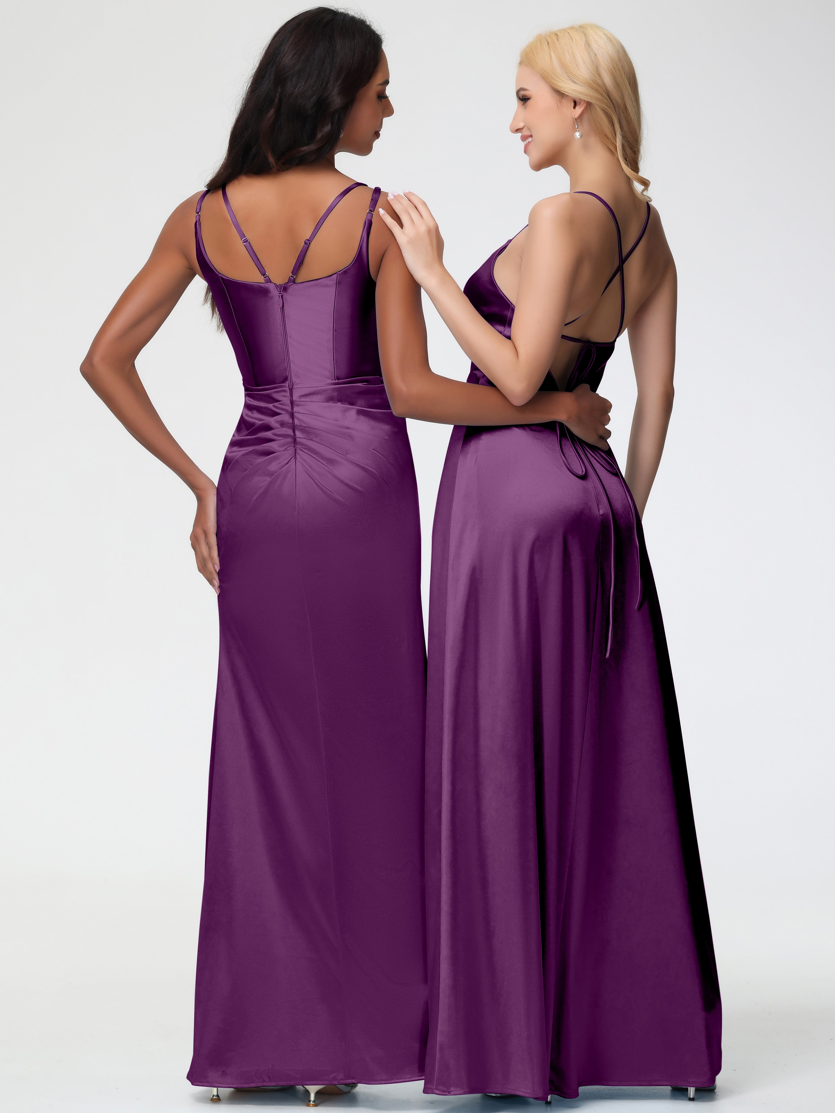 Robes De Demoiselle D'Honneur En Raisin Col Rond Fendue Fourreau/Colonne Satin Extensible Robe De Demoiselle D'Honneur