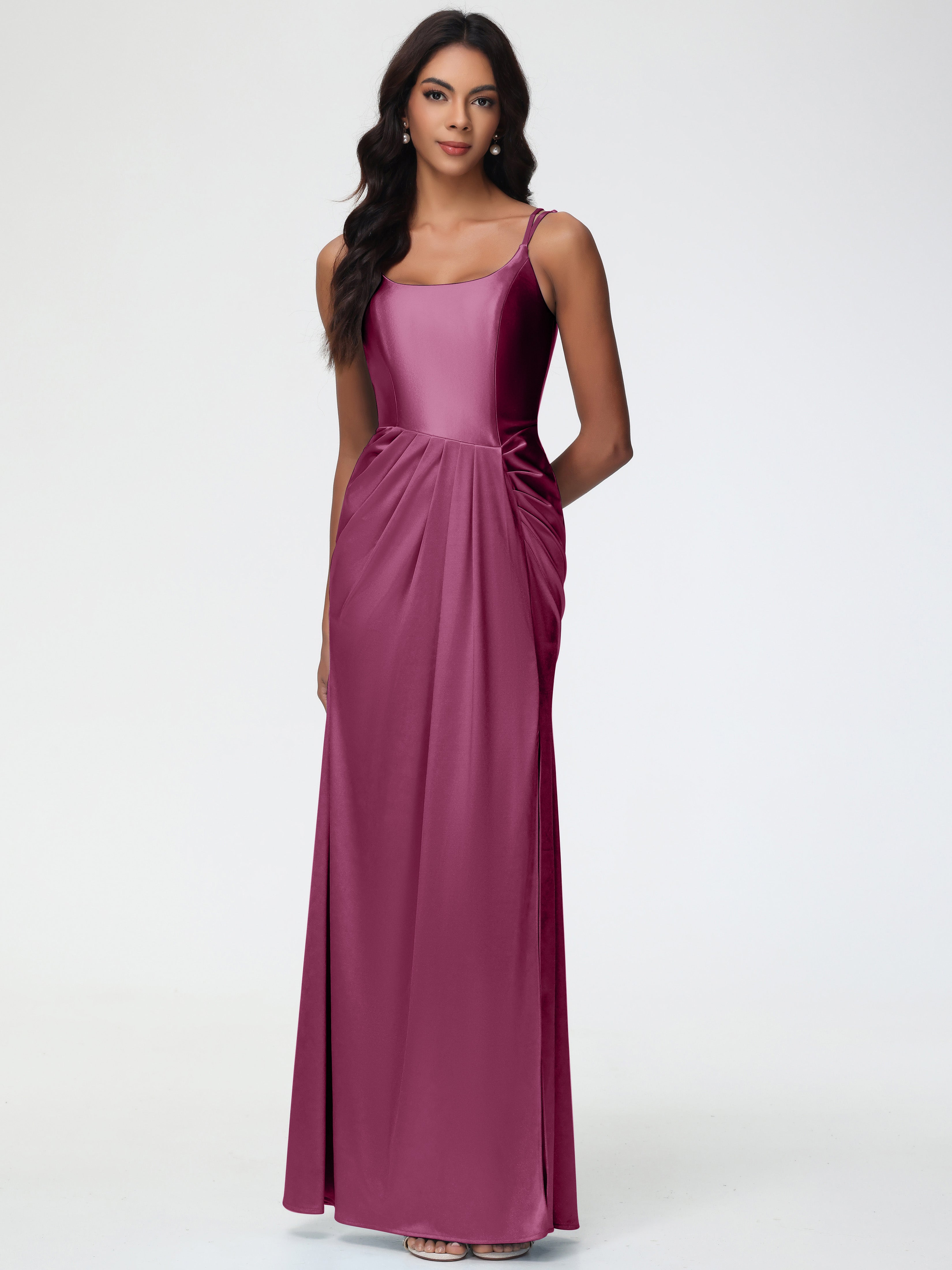 Robes De Demoiselle D'Honneur Mure Col Rond Fendue Fourreau/Colonne Satin Extensible Robe De Demoiselle D'Honneur