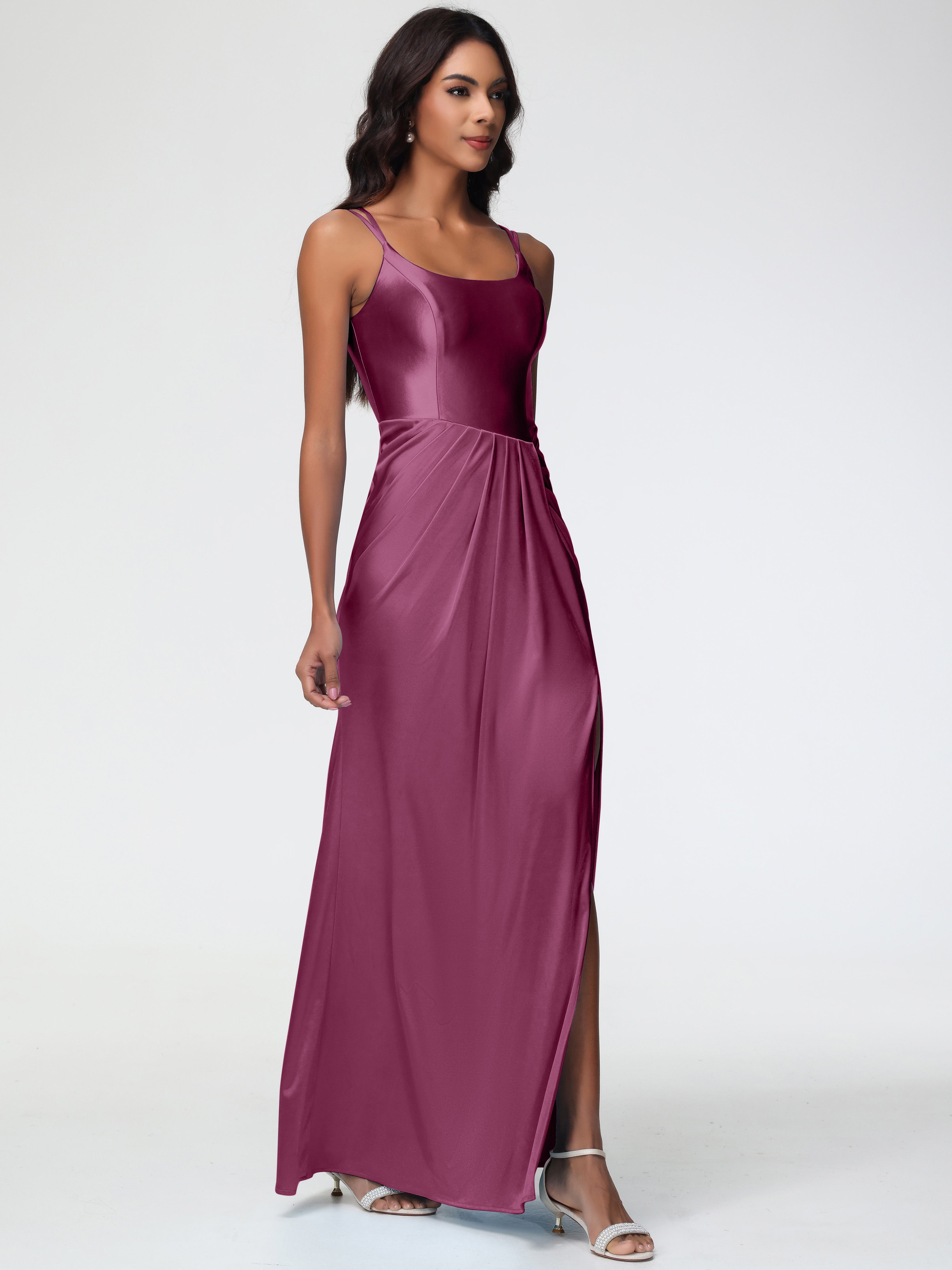 Robes De Demoiselle D'Honneur Mure Col Rond Fendue Fourreau/Colonne Satin Extensible Robe De Demoiselle D'Honneur