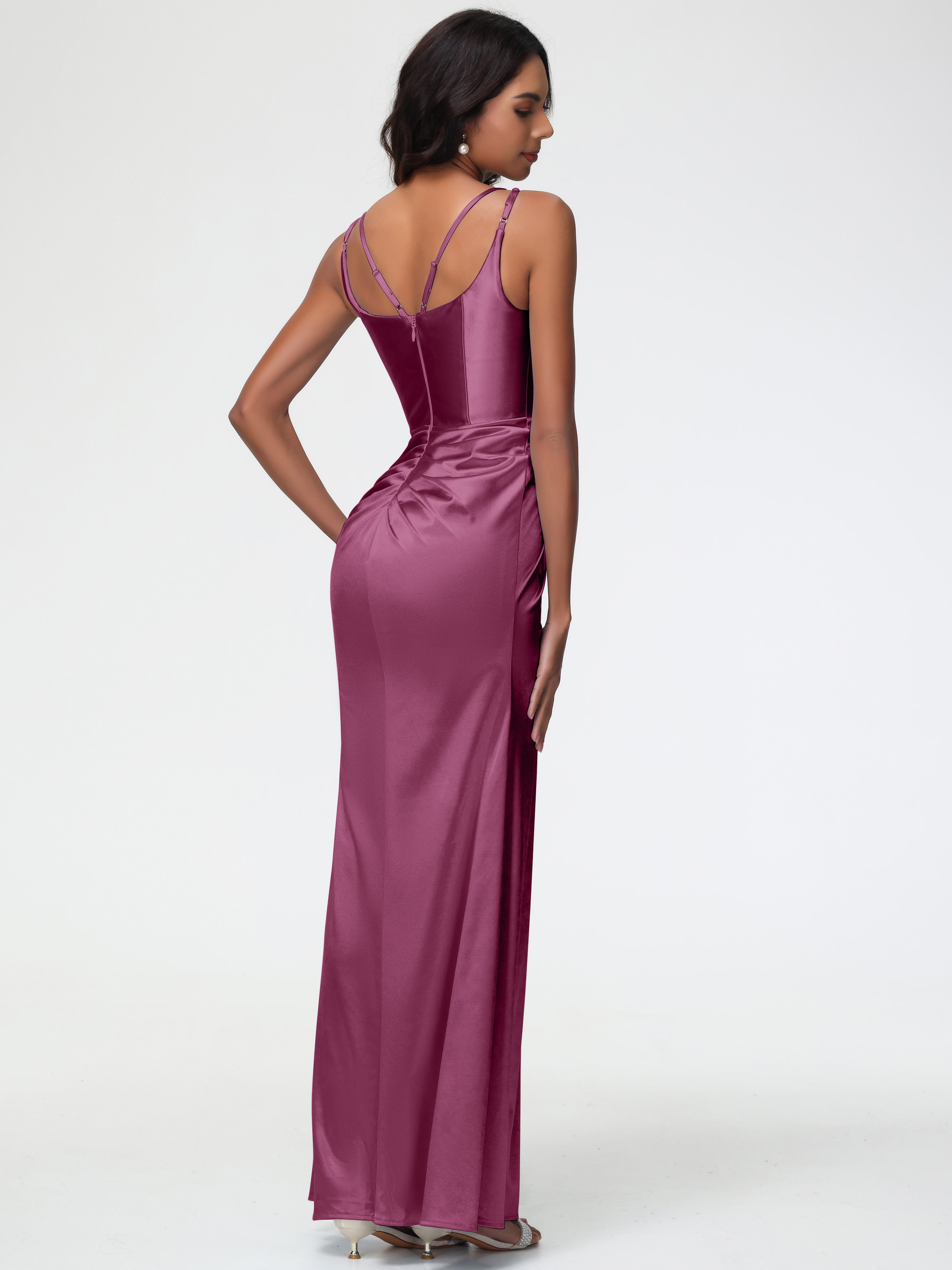 Robes De Demoiselle D'Honneur Mure Col Rond Fendue Fourreau/Colonne Satin Extensible Robe De Demoiselle D'Honneur