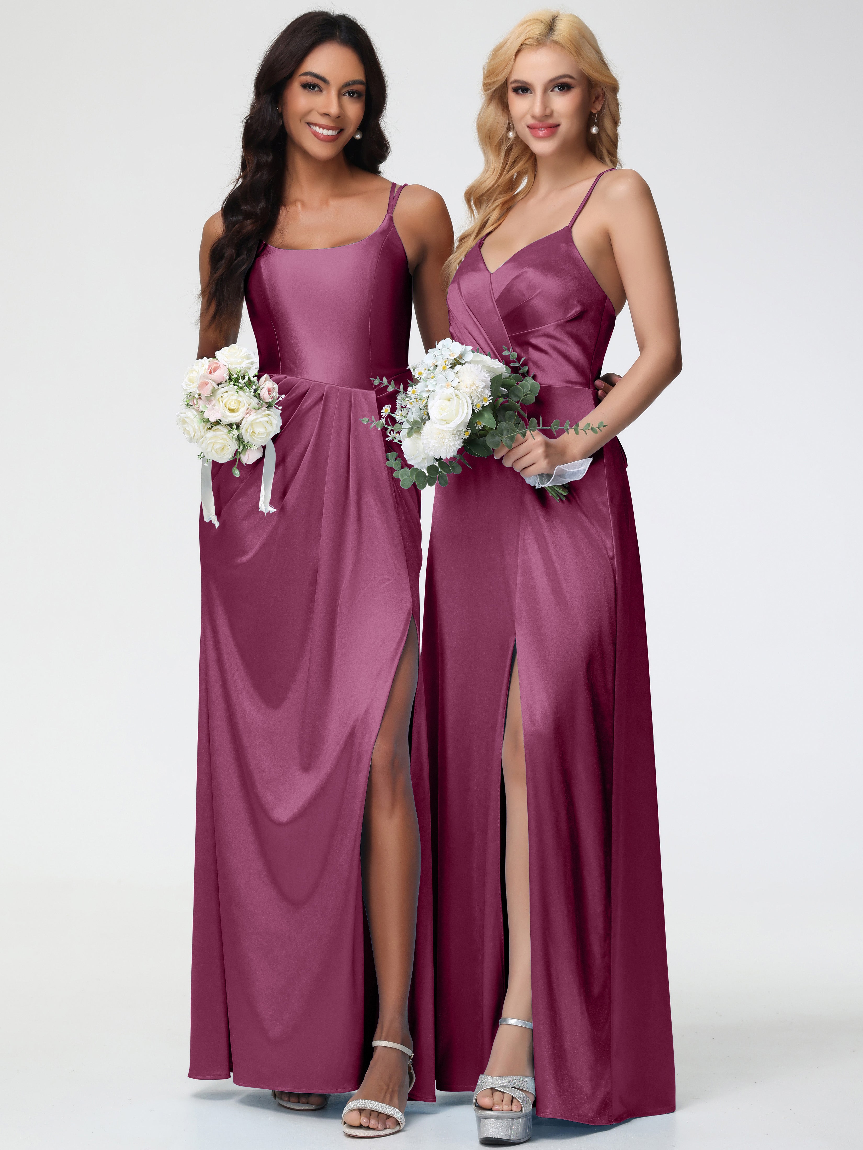 Robes De Demoiselle D'Honneur Mure Col Rond Fendue Fourreau/Colonne Satin Extensible Robe De Demoiselle D'Honneur