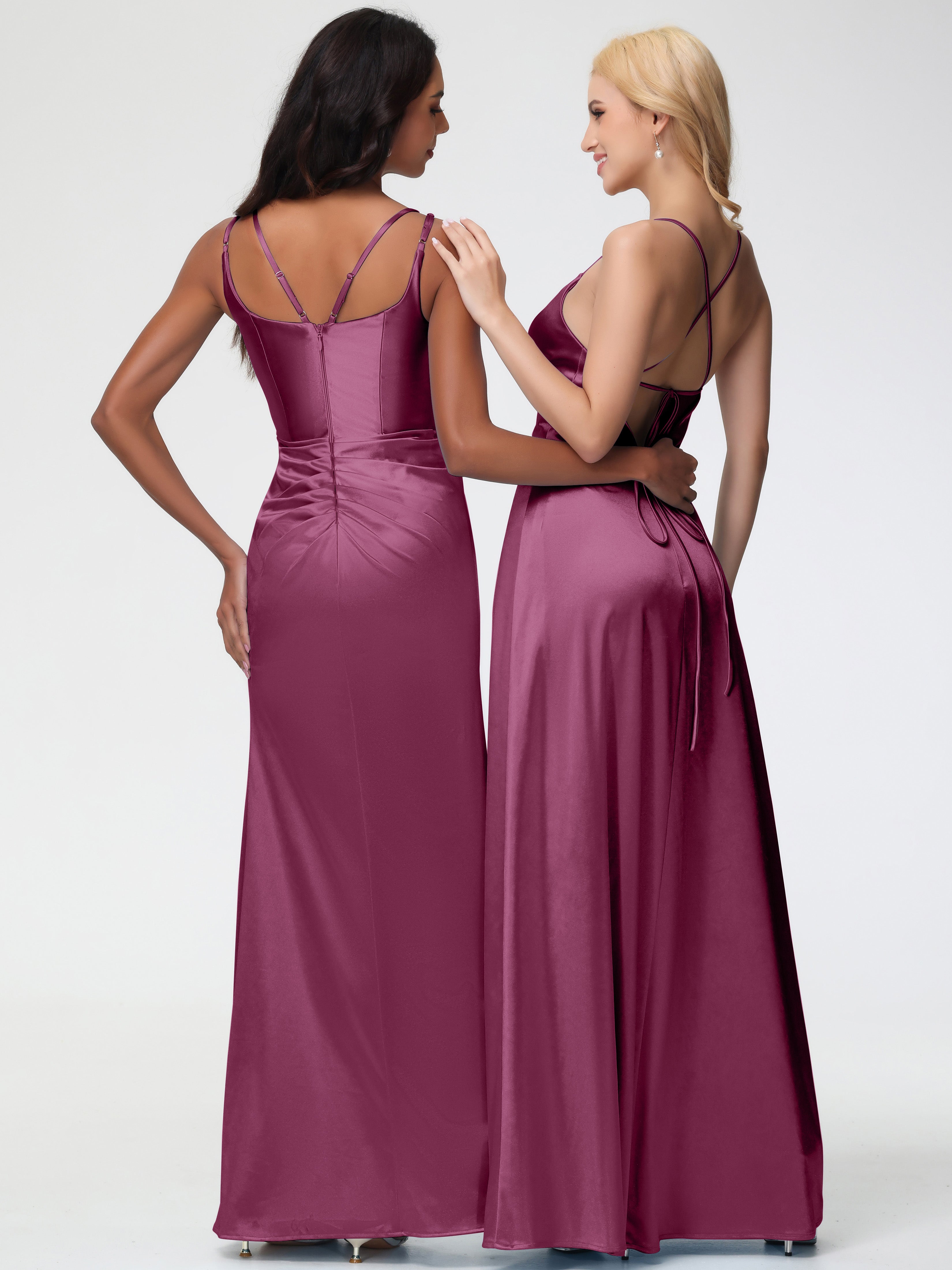 Robes De Demoiselle D'Honneur Mure Col Rond Fendue Fourreau/Colonne Satin Extensible Robe De Demoiselle D'Honneur