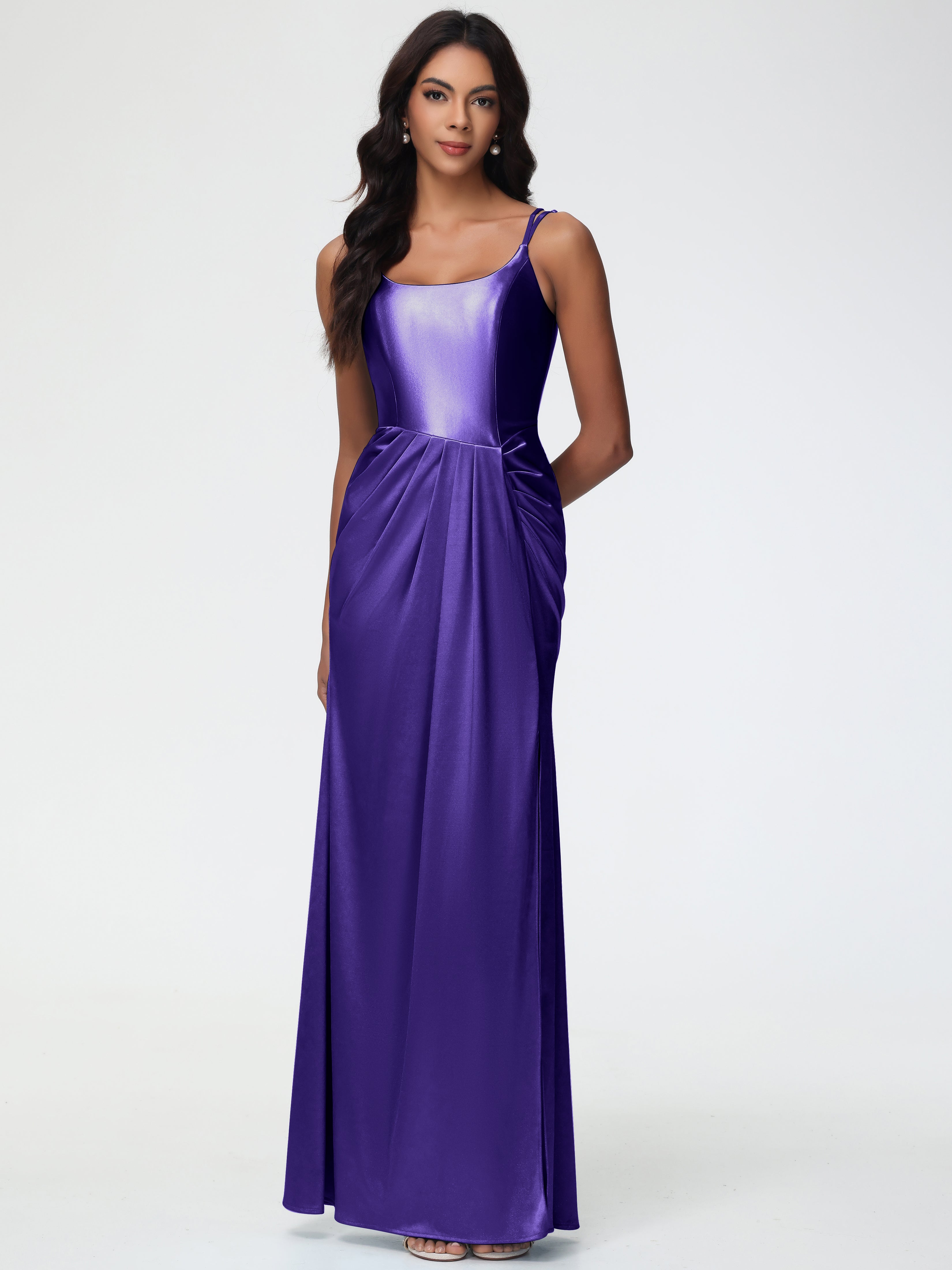 Robes De Demoiselle D'Honneur Régence Col Rond Fendue Fourreau/Colonne Satin Extensible Robe De Demoiselle D'Honneur