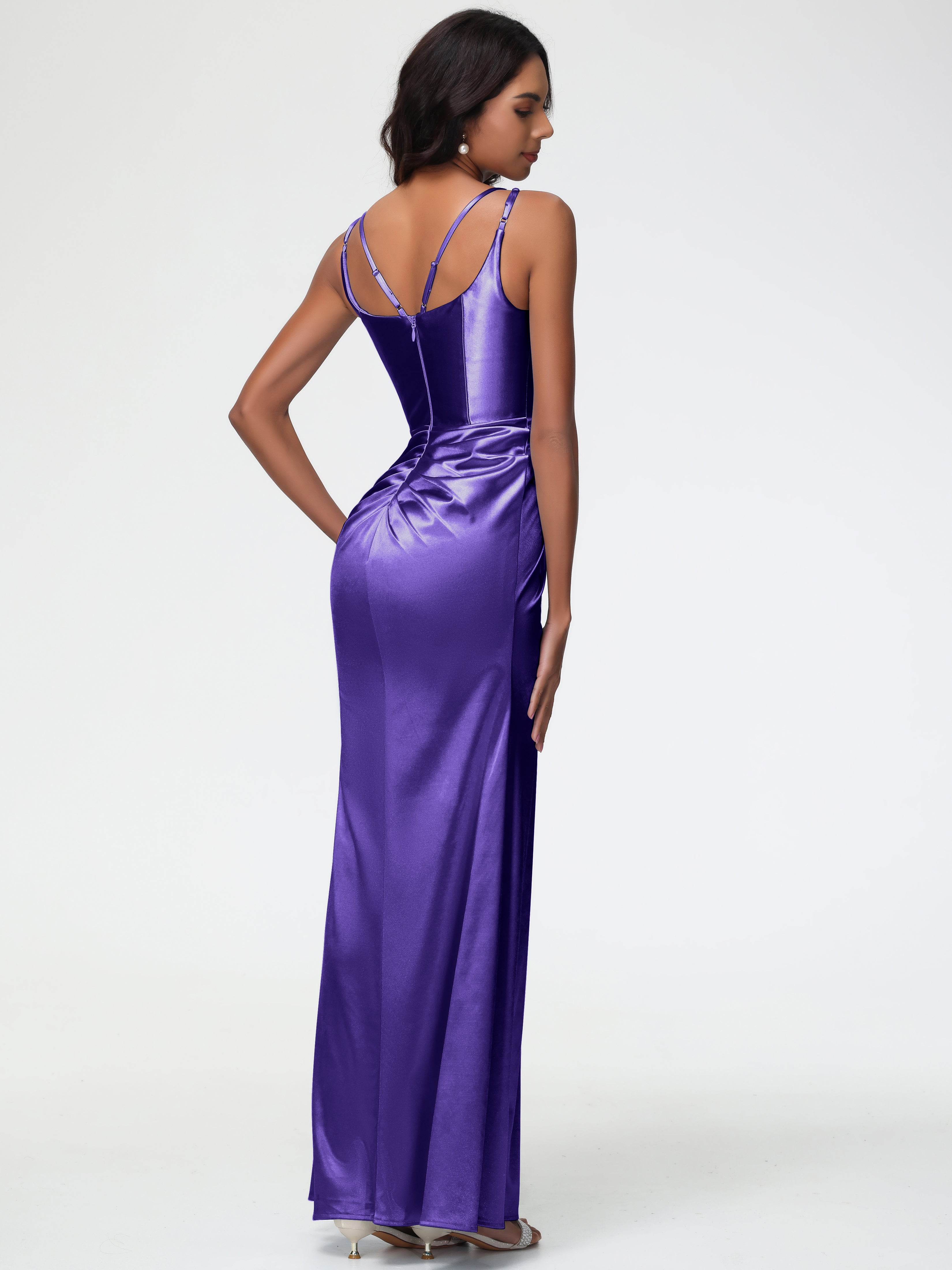 Robes De Demoiselle D'Honneur Régence Col Rond Fendue Fourreau/Colonne Satin Extensible Robe De Demoiselle D'Honneur