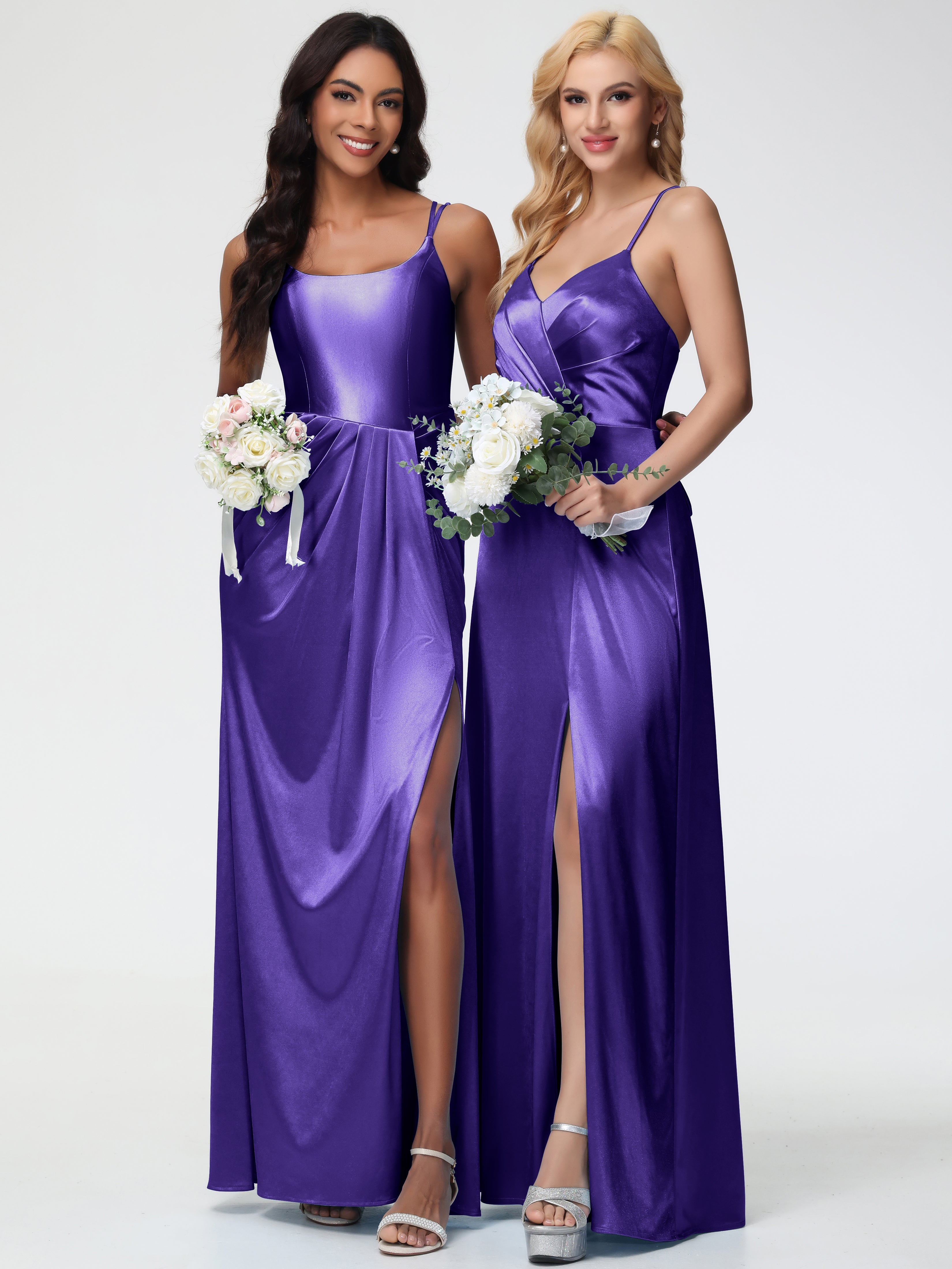 Robes De Demoiselle D'Honneur Régence Col Rond Fendue Fourreau/Colonne Satin Extensible Robe De Demoiselle D'Honneur