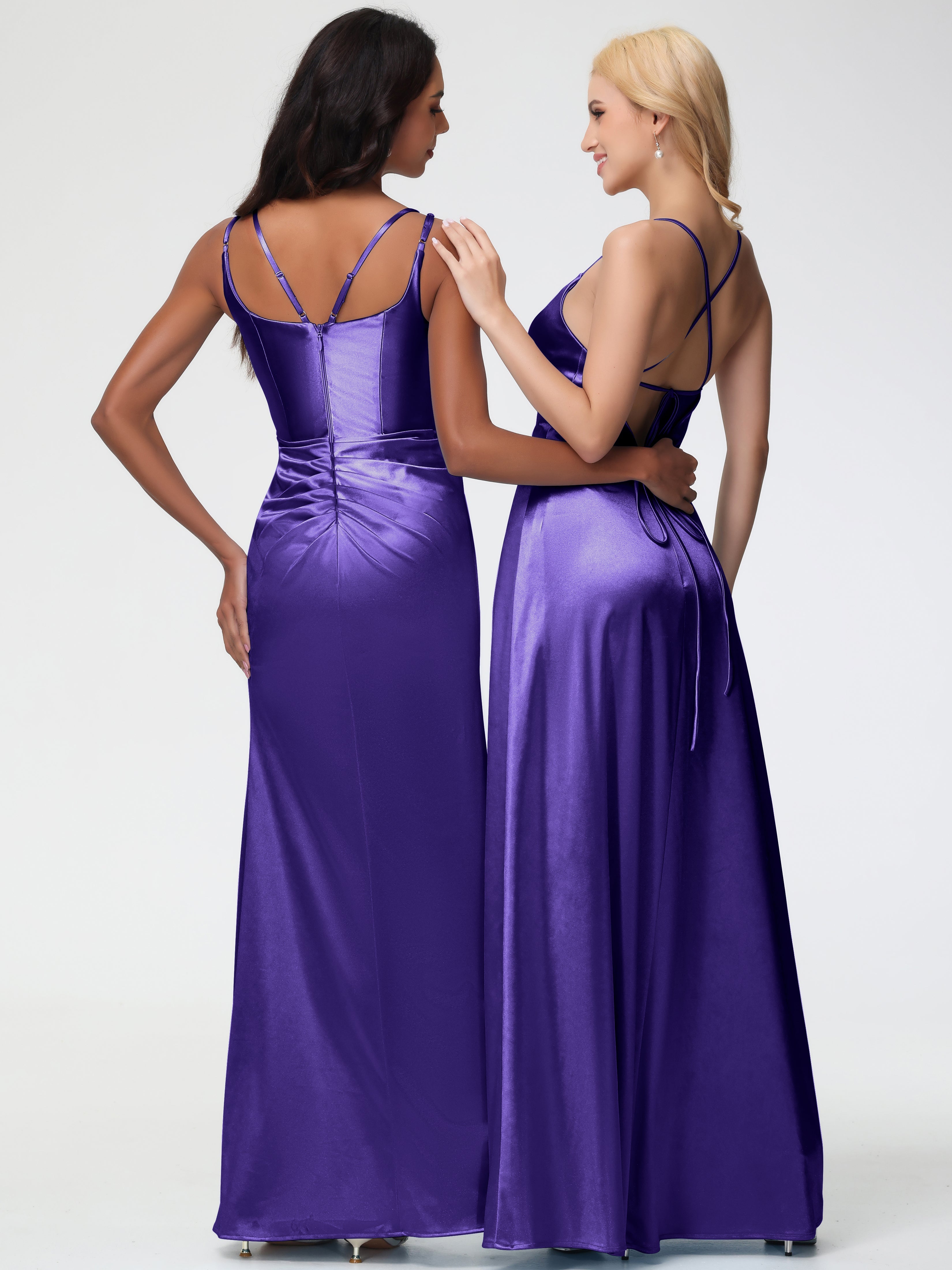 Robes De Demoiselle D'Honneur Régence Col Rond Fendue Fourreau/Colonne Satin Extensible Robe De Demoiselle D'Honneur