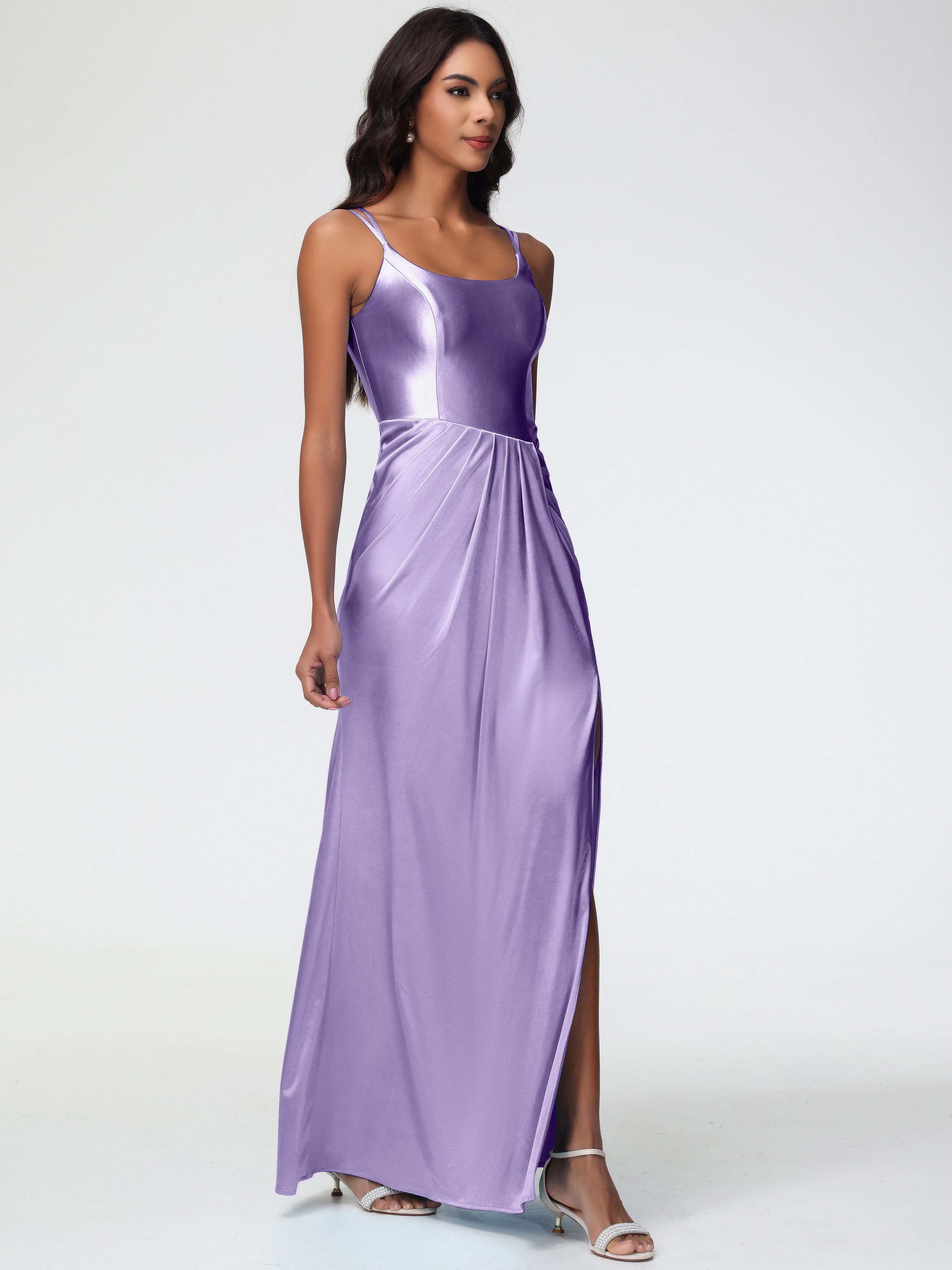 Robes De Demoiselle D'Honneur Tahiti Col Rond Fendue Fourreau/Colonne Satin Extensible Robe De Demoiselle D'Honneur