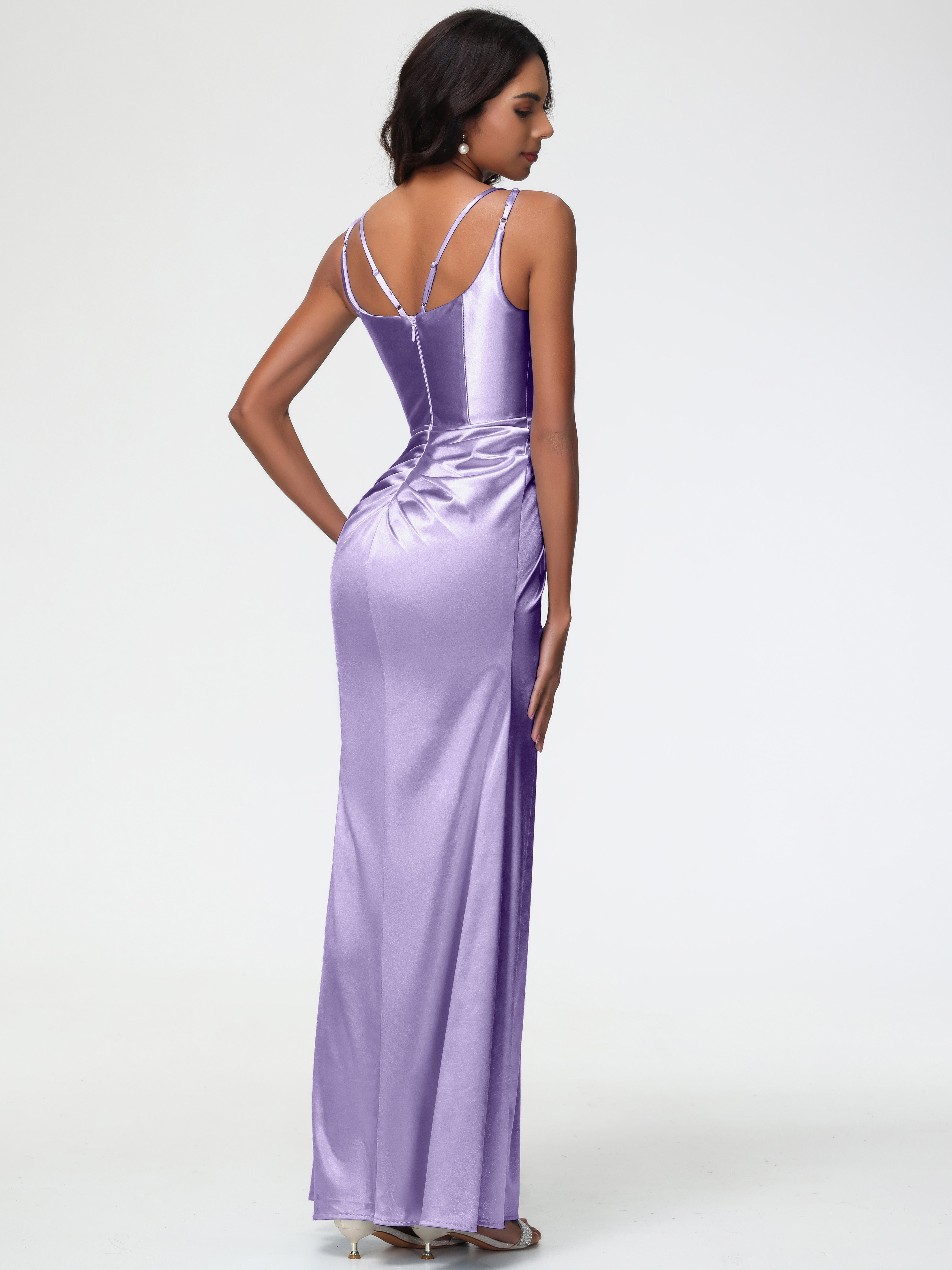 Robes De Demoiselle D'Honneur Tahiti Col Rond Fendue Fourreau/Colonne Satin Extensible Robe De Demoiselle D'Honneur