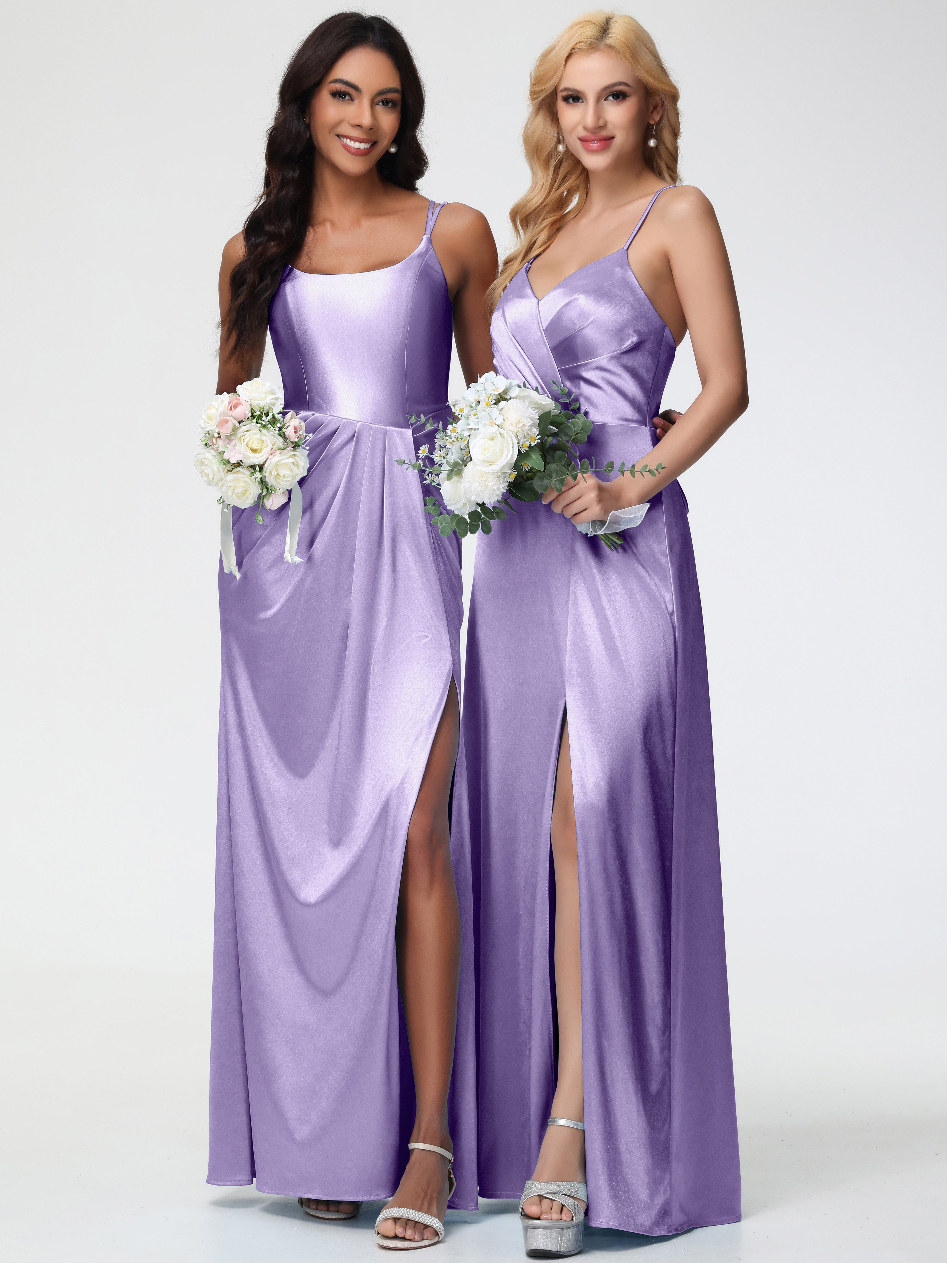 Robes De Demoiselle D'Honneur Tahiti Col Rond Fendue Fourreau/Colonne Satin Extensible Robe De Demoiselle D'Honneur