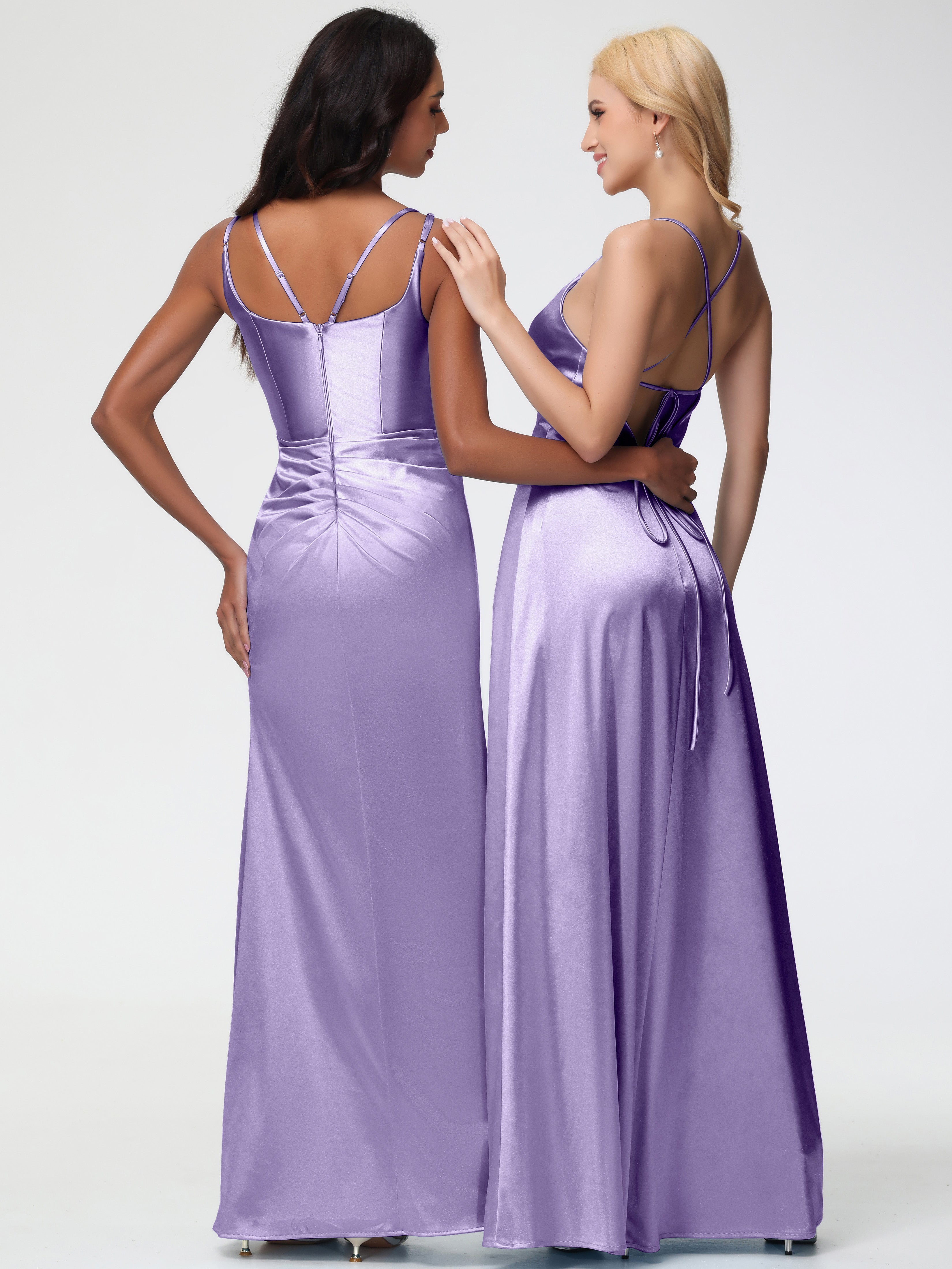 Robes De Demoiselle D'Honneur Tahiti Col Rond Fendue Fourreau/Colonne Satin Extensible Robe De Demoiselle D'Honneur