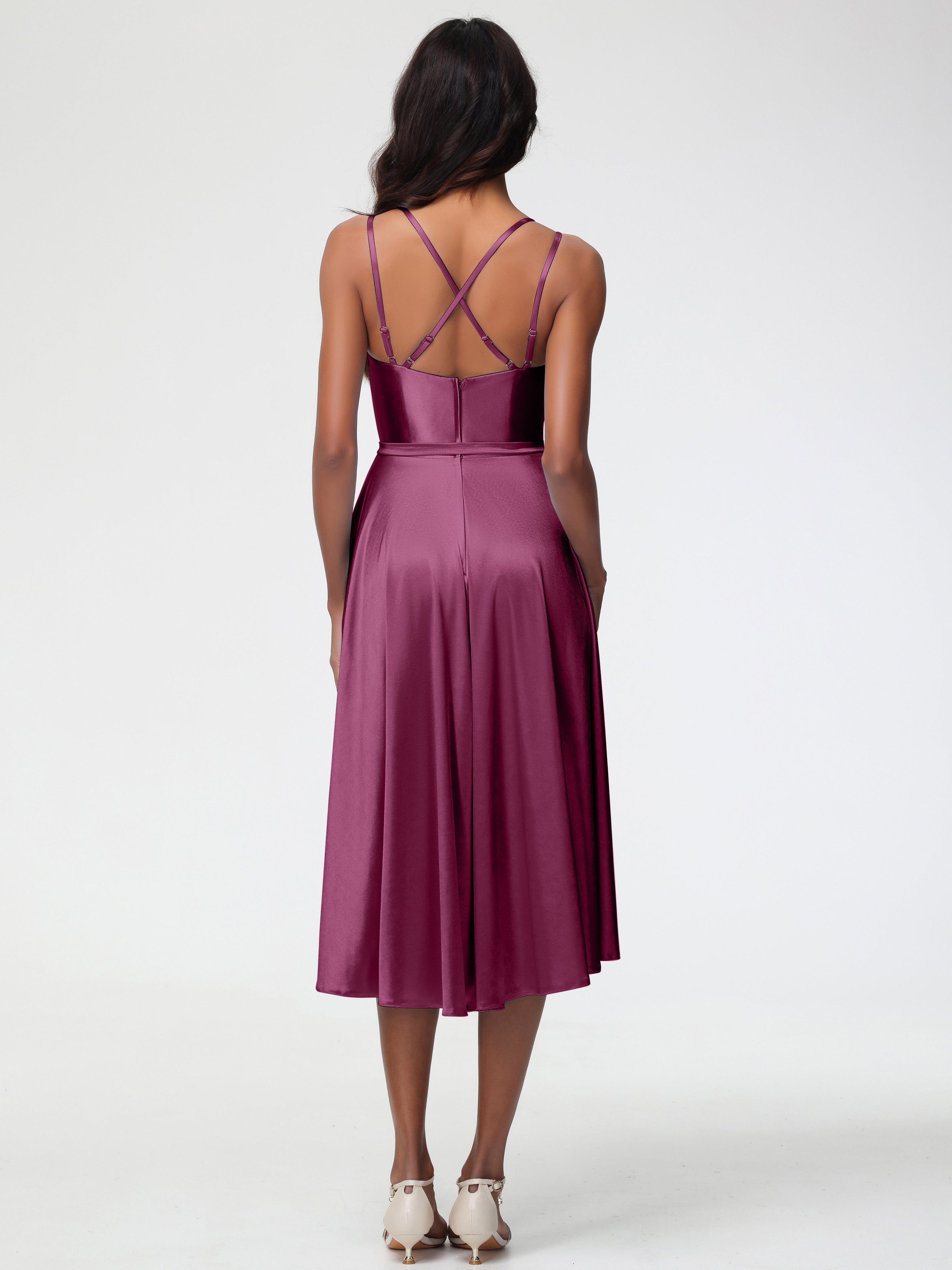 Robes De Demoiselle D'Honneur Mure Col Rond Satin Extensible Robe Demoiselle D Honneur Asymétrique Courte