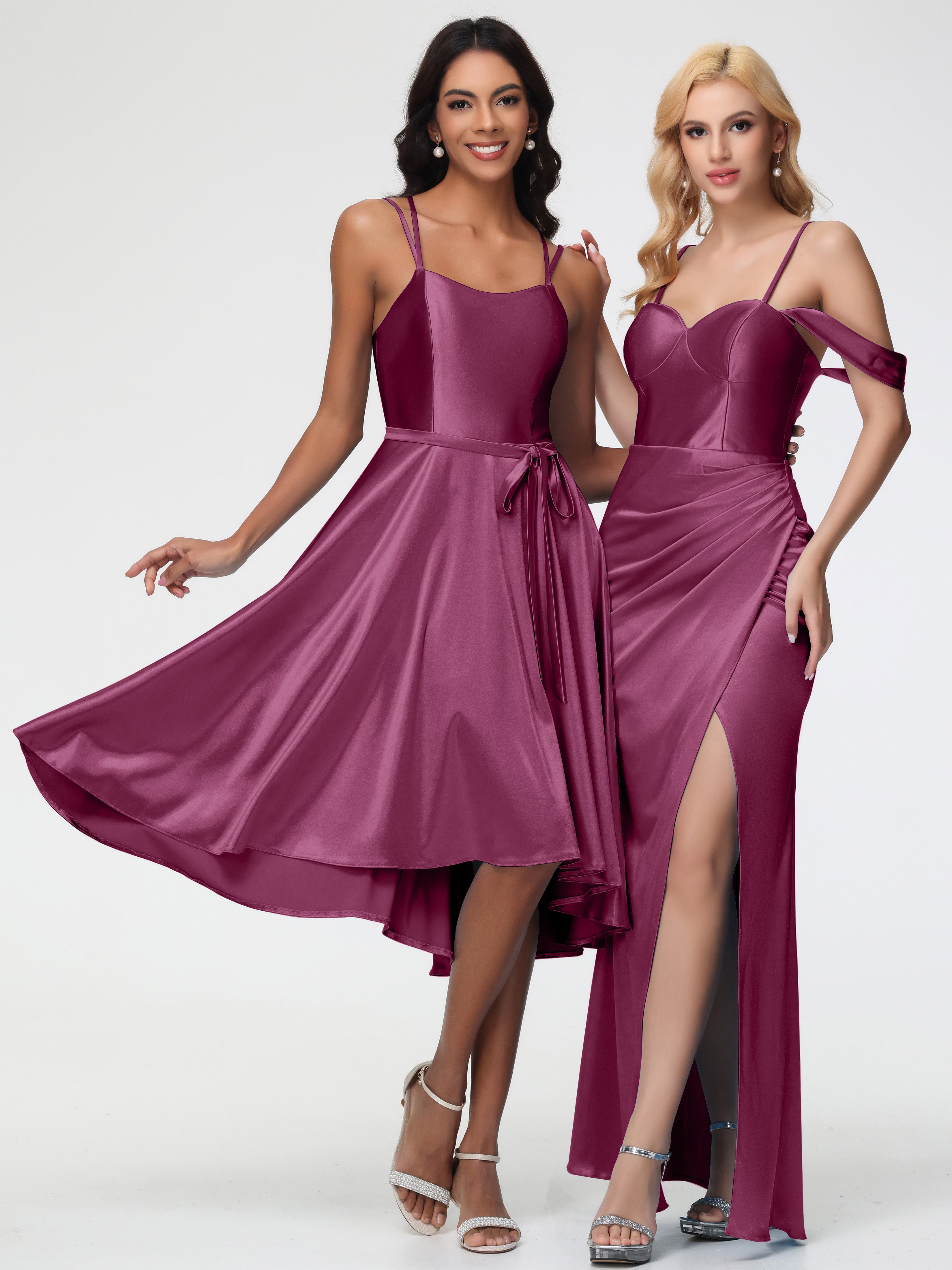 Robes De Demoiselle D'Honneur Mure Col Rond Satin Extensible Robe Demoiselle D Honneur Asymétrique Courte