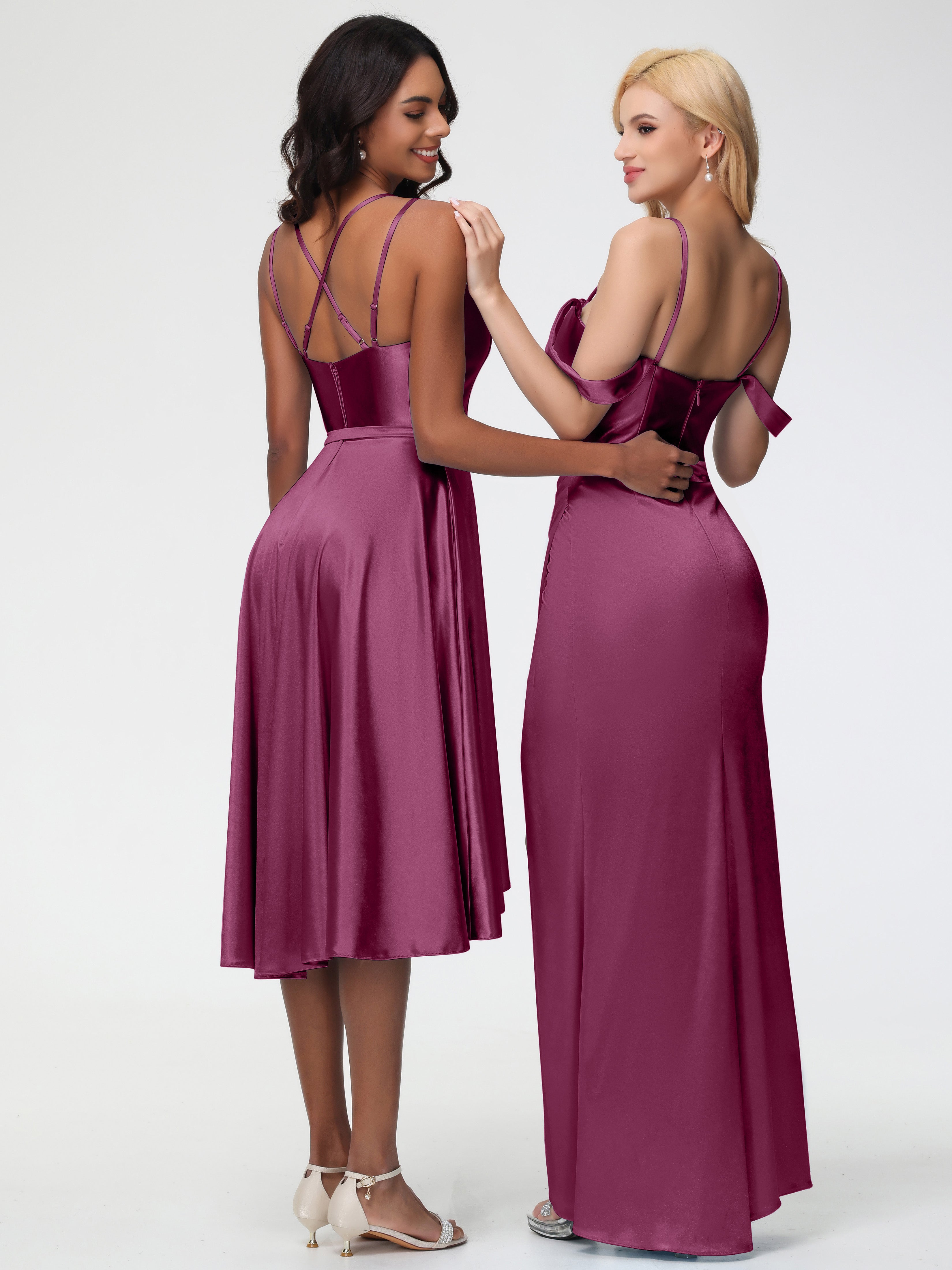 Robes De Demoiselle D'Honneur Mure Col Rond Satin Extensible Robe Demoiselle D Honneur Asymétrique Courte