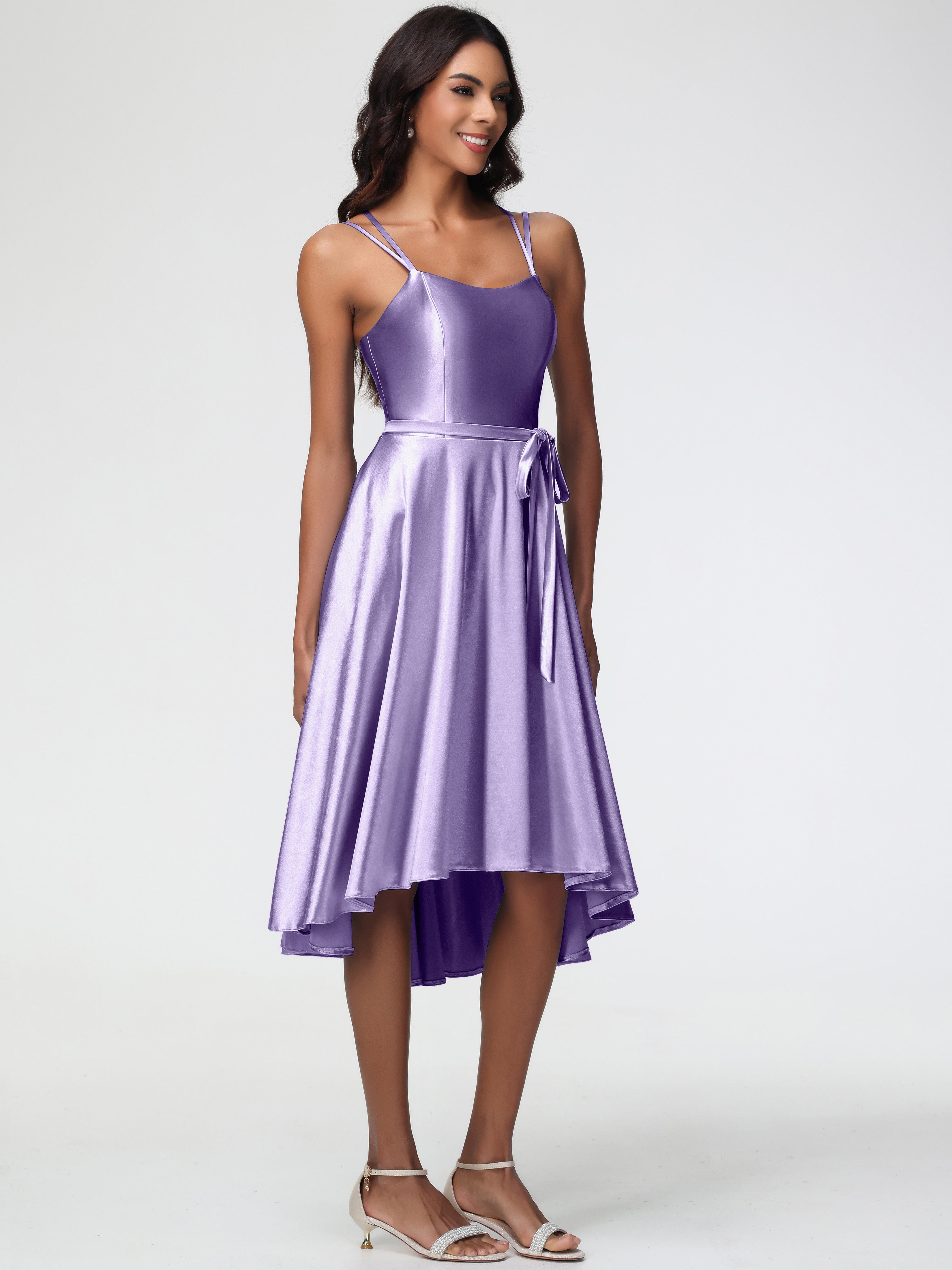 Robes De Demoiselle D'Honneur Tahiti Col Rond Satin Extensible Robe Demoiselle D Honneur Asymétrique Courte