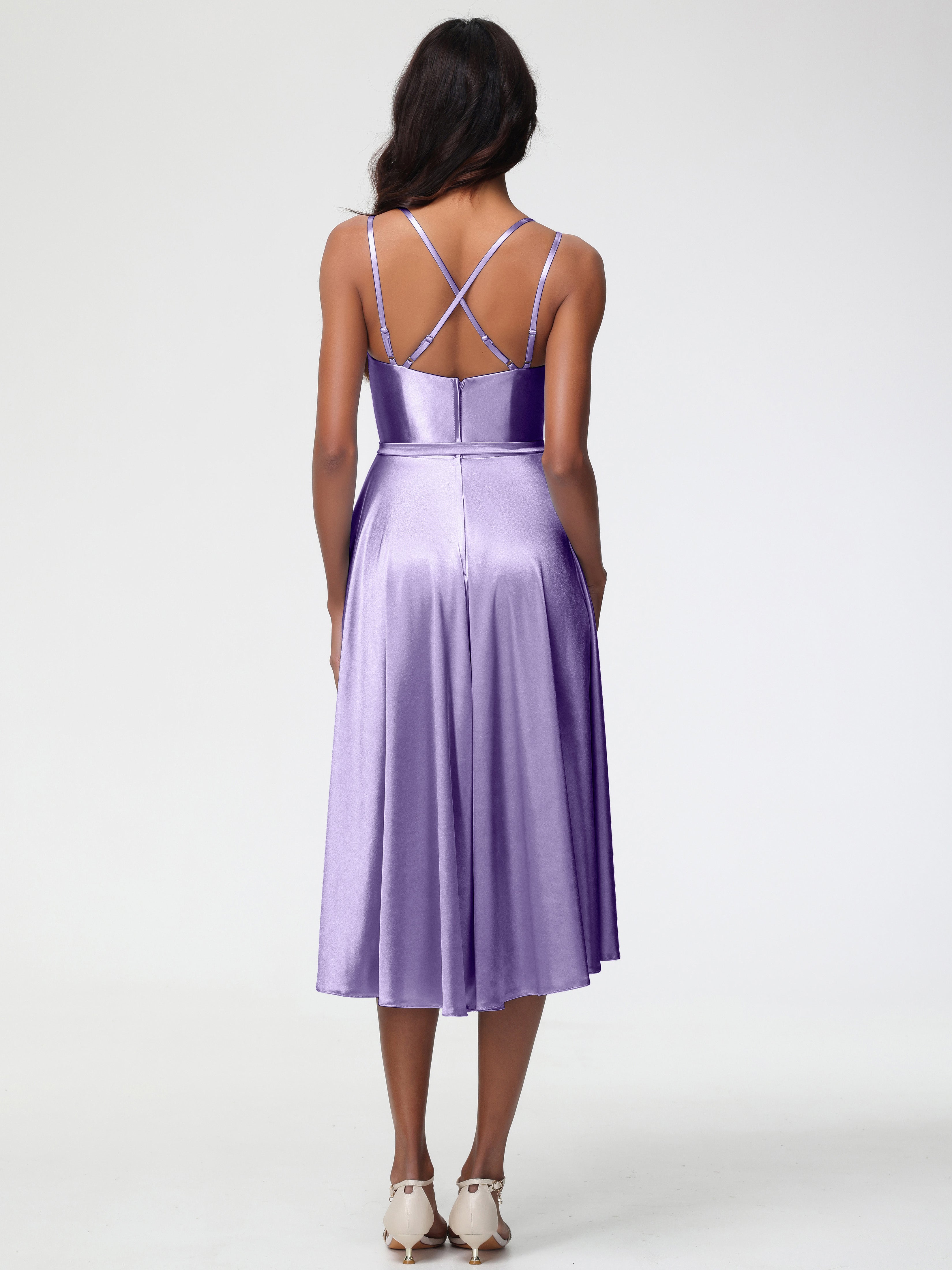 Robes De Demoiselle D'Honneur Tahiti Col Rond Satin Extensible Robe Demoiselle D Honneur Asymétrique Courte