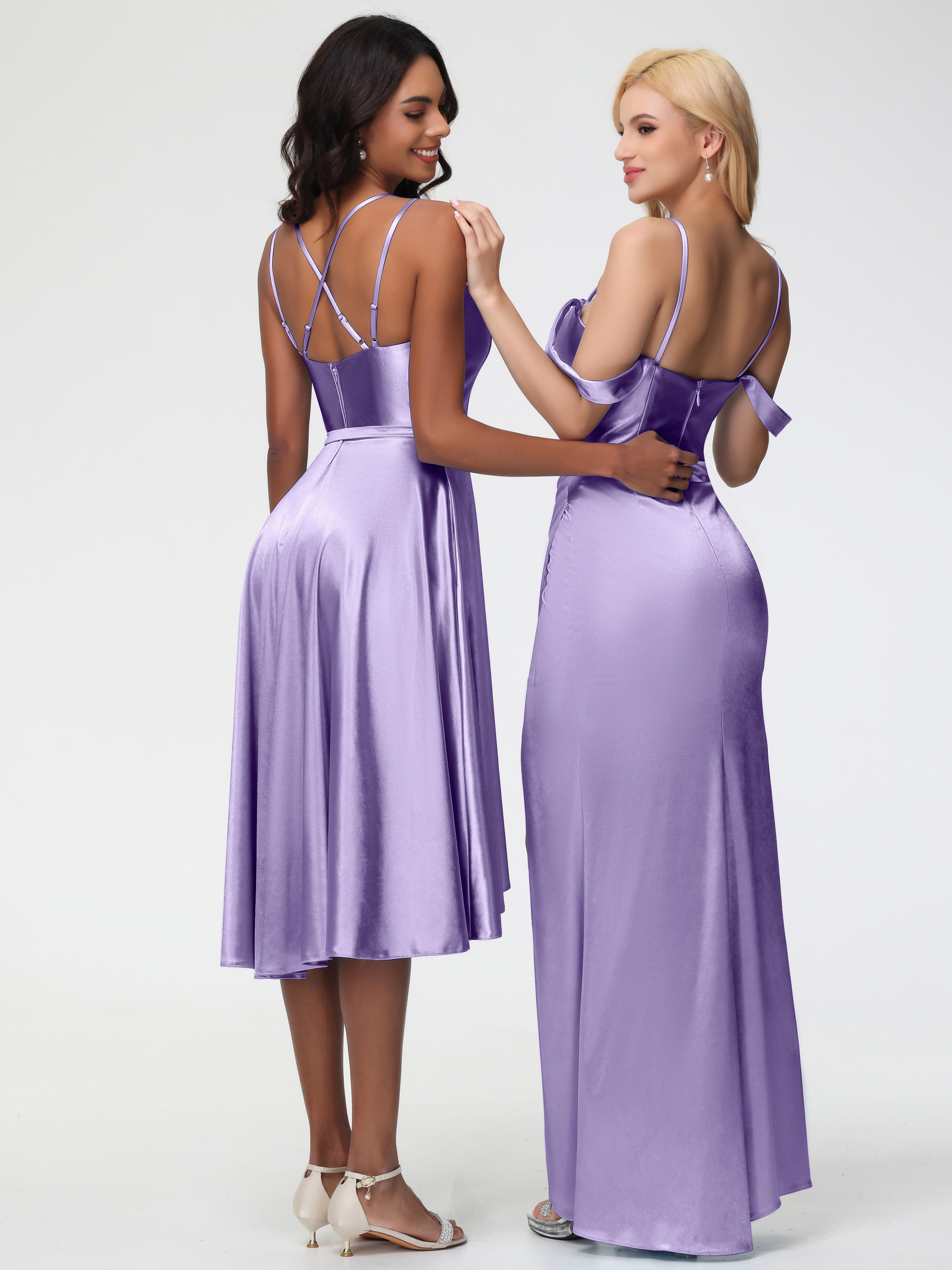 Robes De Demoiselle D'Honneur Tahiti Col Rond Satin Extensible Robe Demoiselle D Honneur Asymétrique Courte