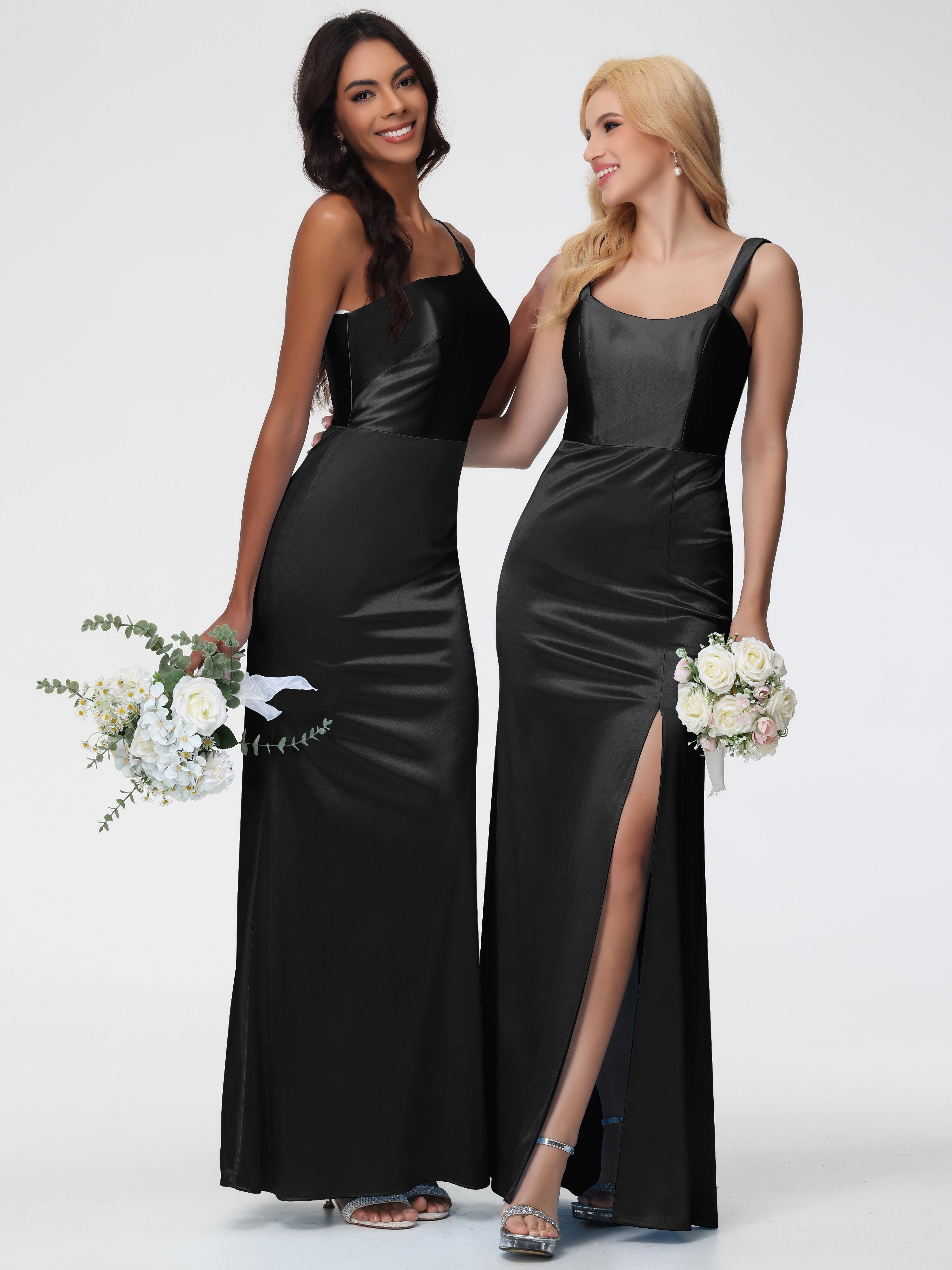 Robes De Demoiselle D'Honneur Noires Bon Marché Seule-Épaule Satin Extensible Robe Sirène Demoiselle D Honneur