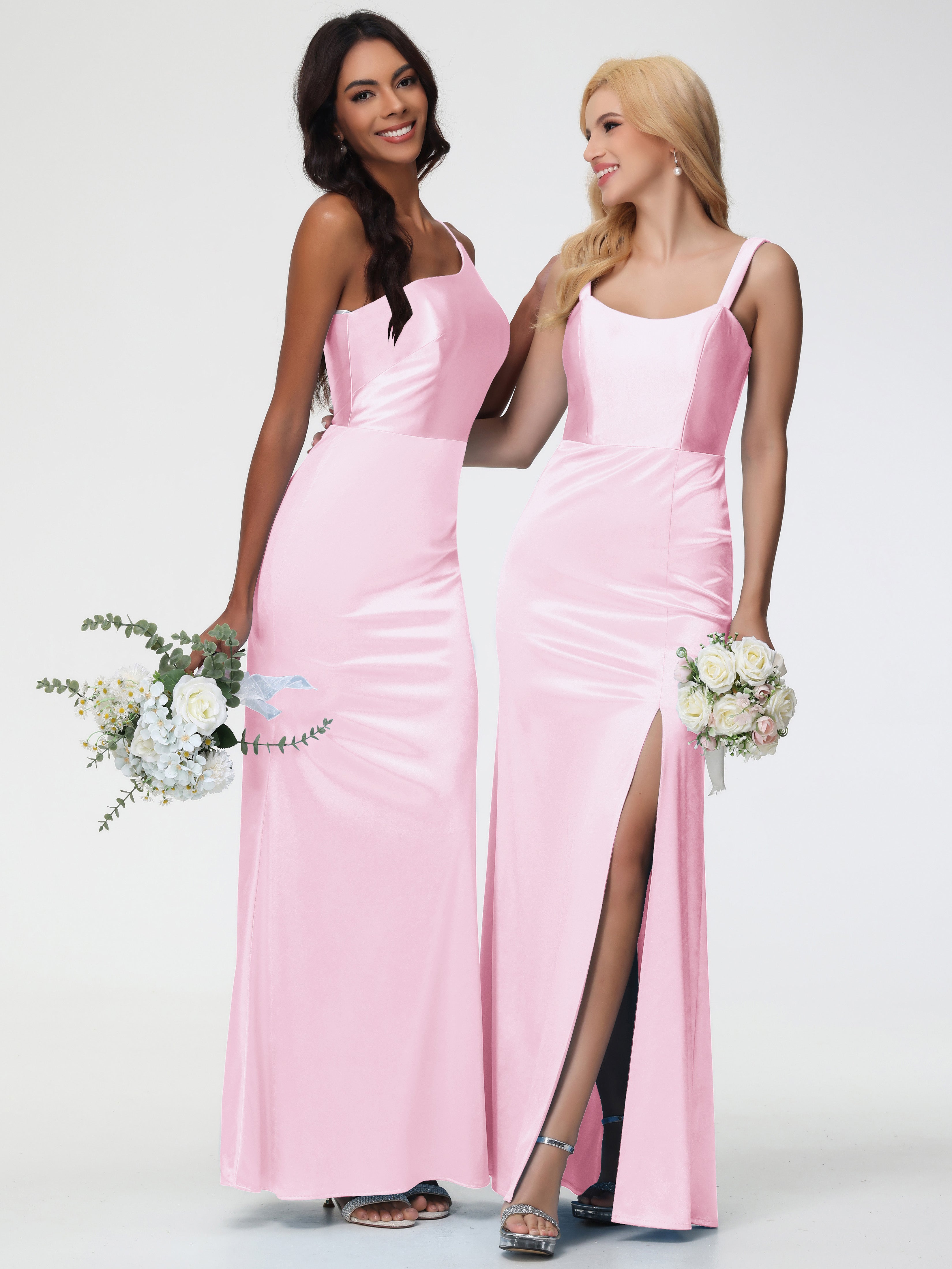 Robe Demoiselle D Honneur Rose Pale Pas Cher Seule-Épaule Satin Extensible Robe Sirène Demoiselle D Honneur