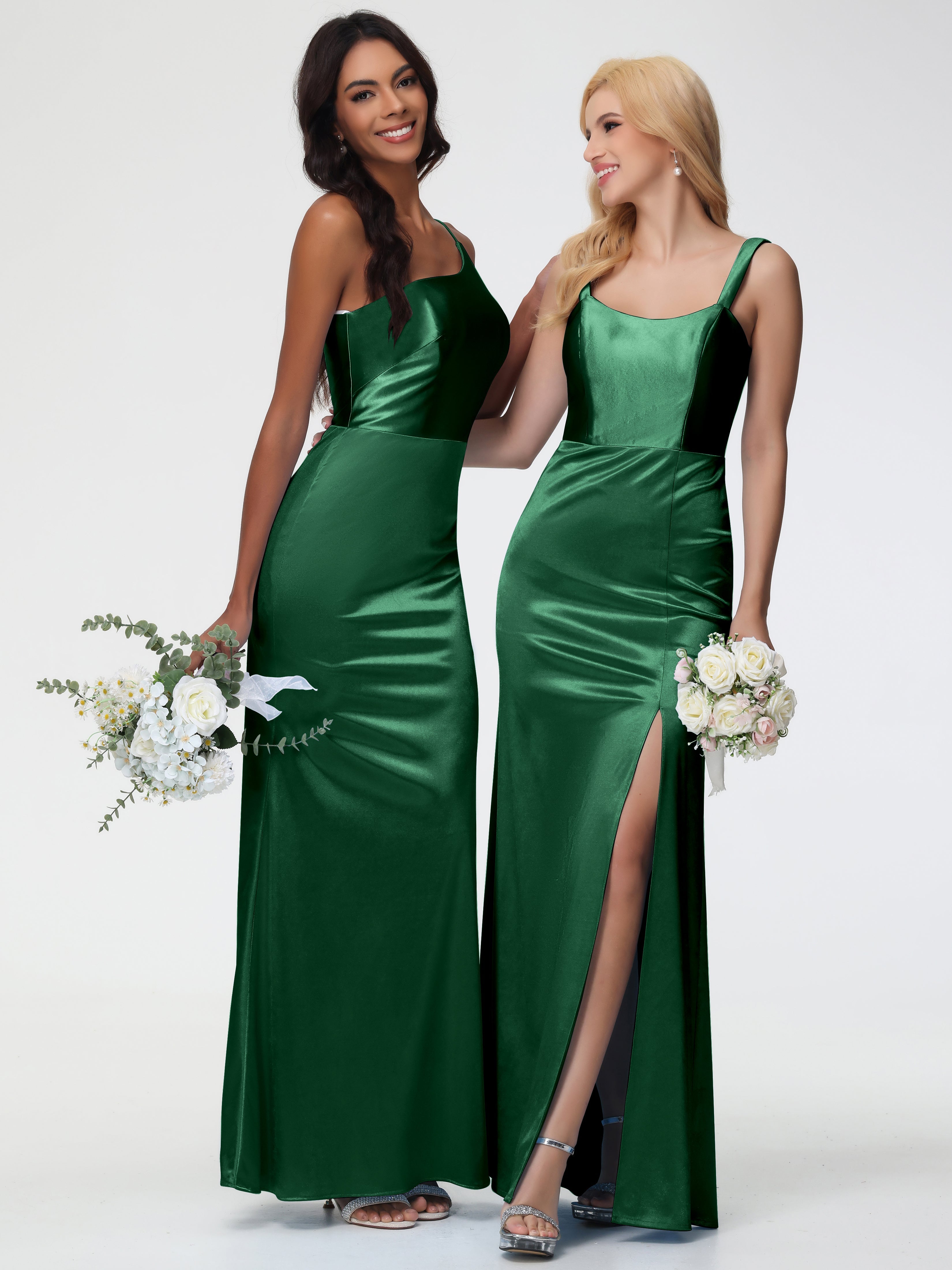 Robes De Demoiselle D'Honneur Vert Foncé Seule-Épaule Satin Extensible Robe Sirène Demoiselle D Honneur