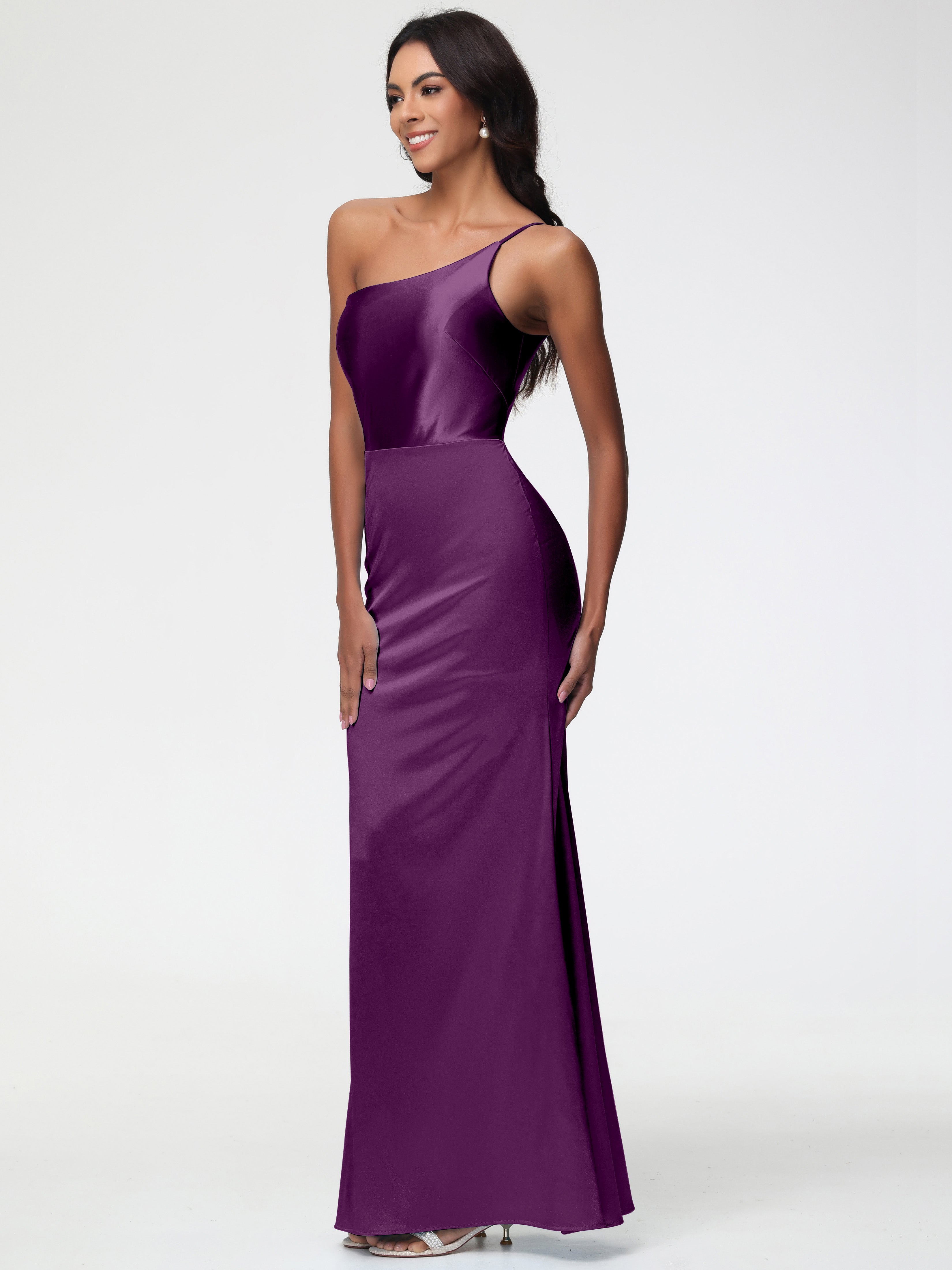 Robes De Demoiselle D'Honneur En Raisin Seule-Épaule Satin Extensible Robe Sirène Demoiselle D Honneur