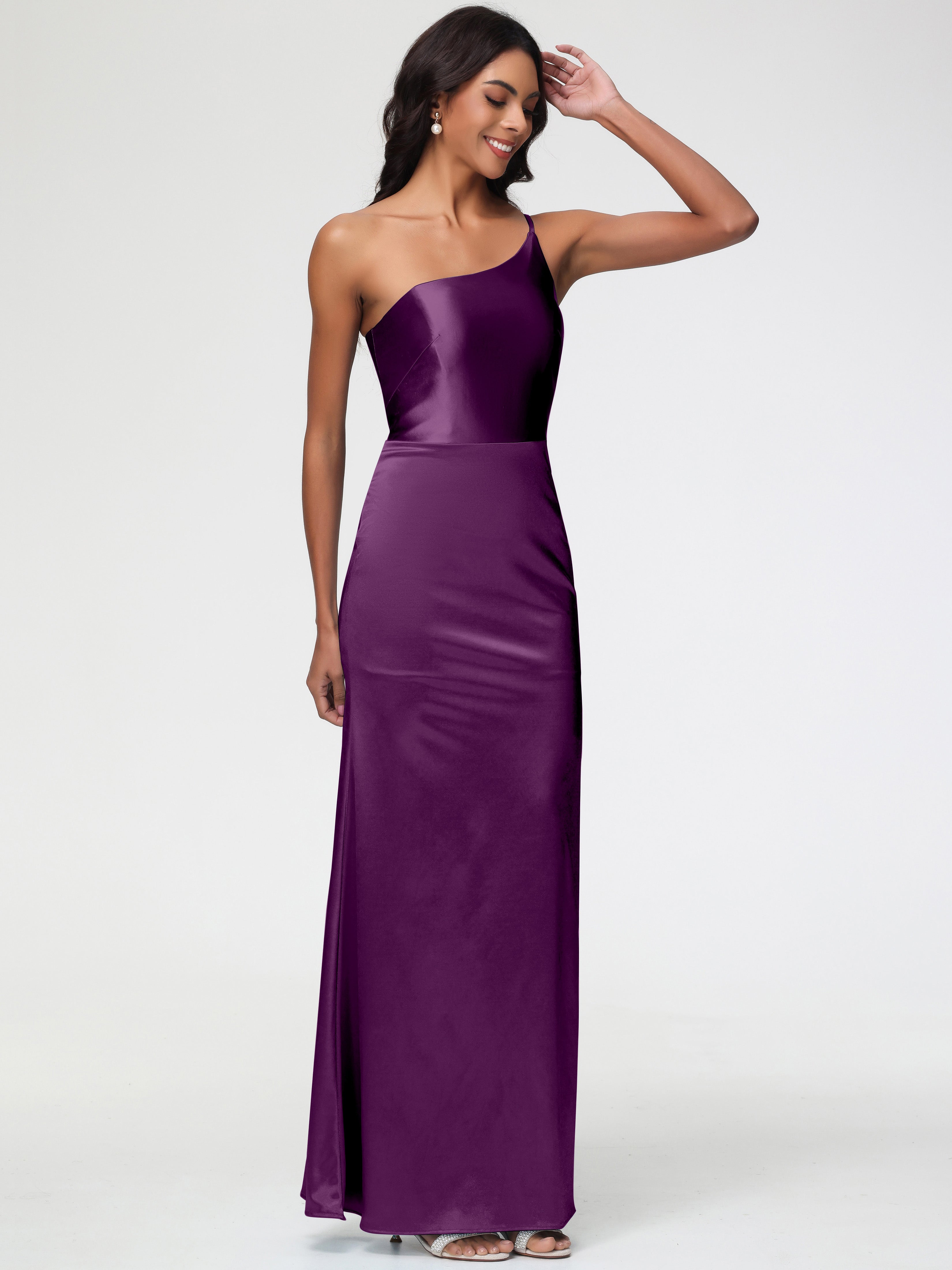 Robes De Demoiselle D'Honneur En Raisin Seule-Épaule Satin Extensible Robe Sirène Demoiselle D Honneur