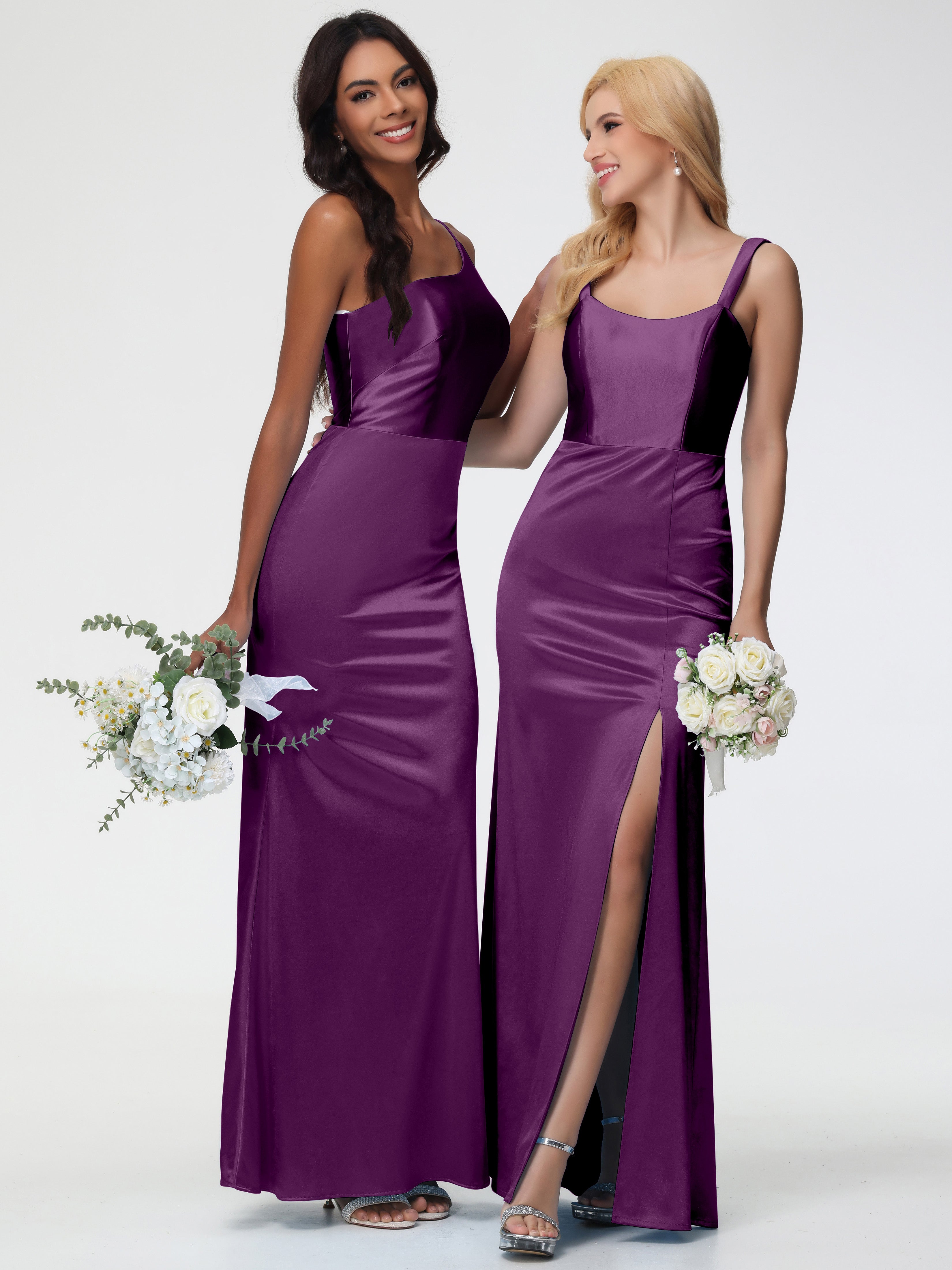 Robes De Demoiselle D'Honneur En Raisin Seule-Épaule Satin Extensible Robe Sirène Demoiselle D Honneur